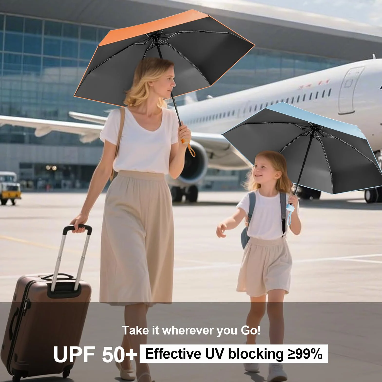 Parapluie Pliant Anti-Uv 6 Branches Compact Léger Femmes Hommes Enfants