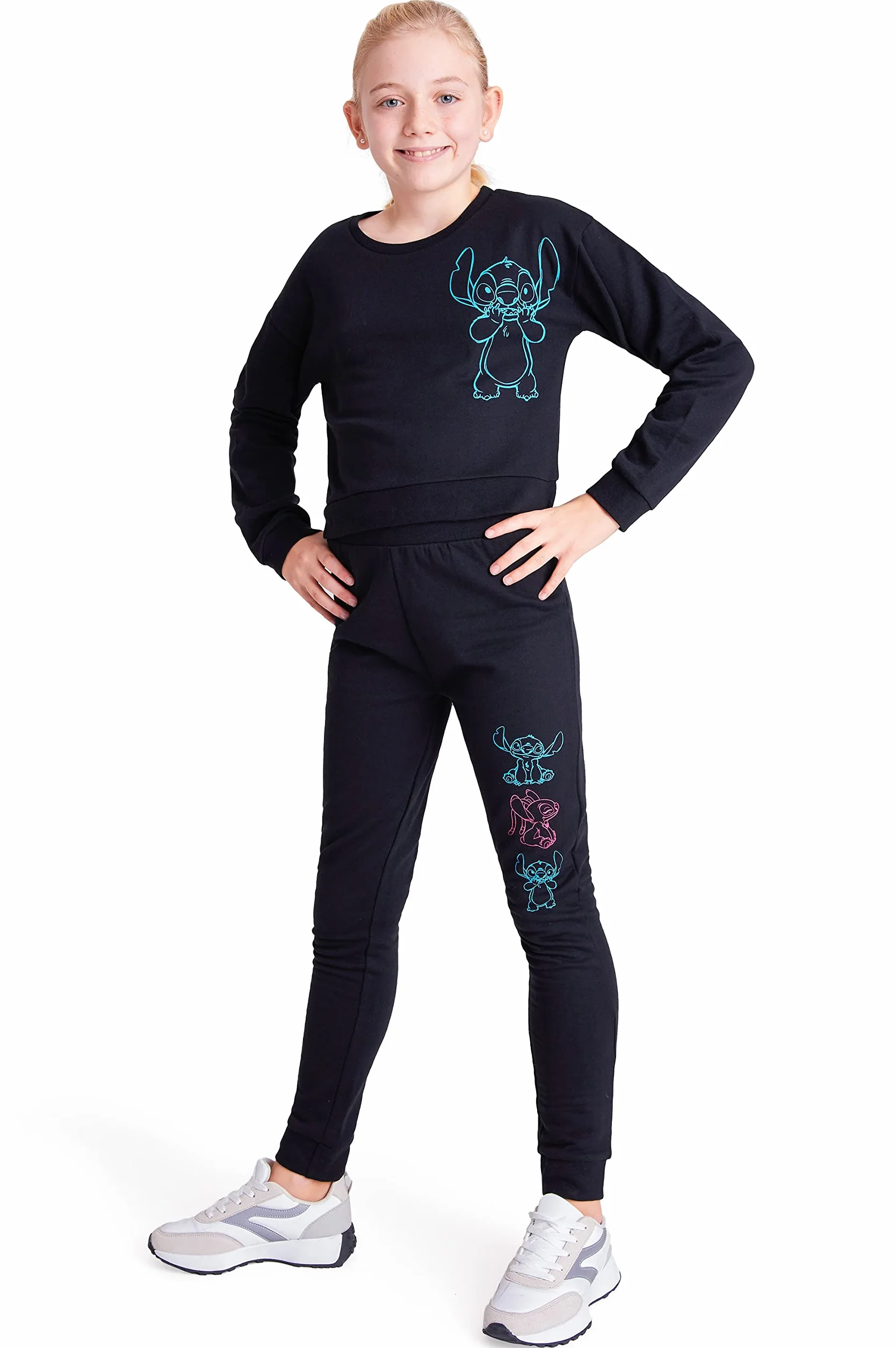 Disney Ensemble Jogging Enfant Fille Stitch 4-15 Ans Crop Top et Pantalon