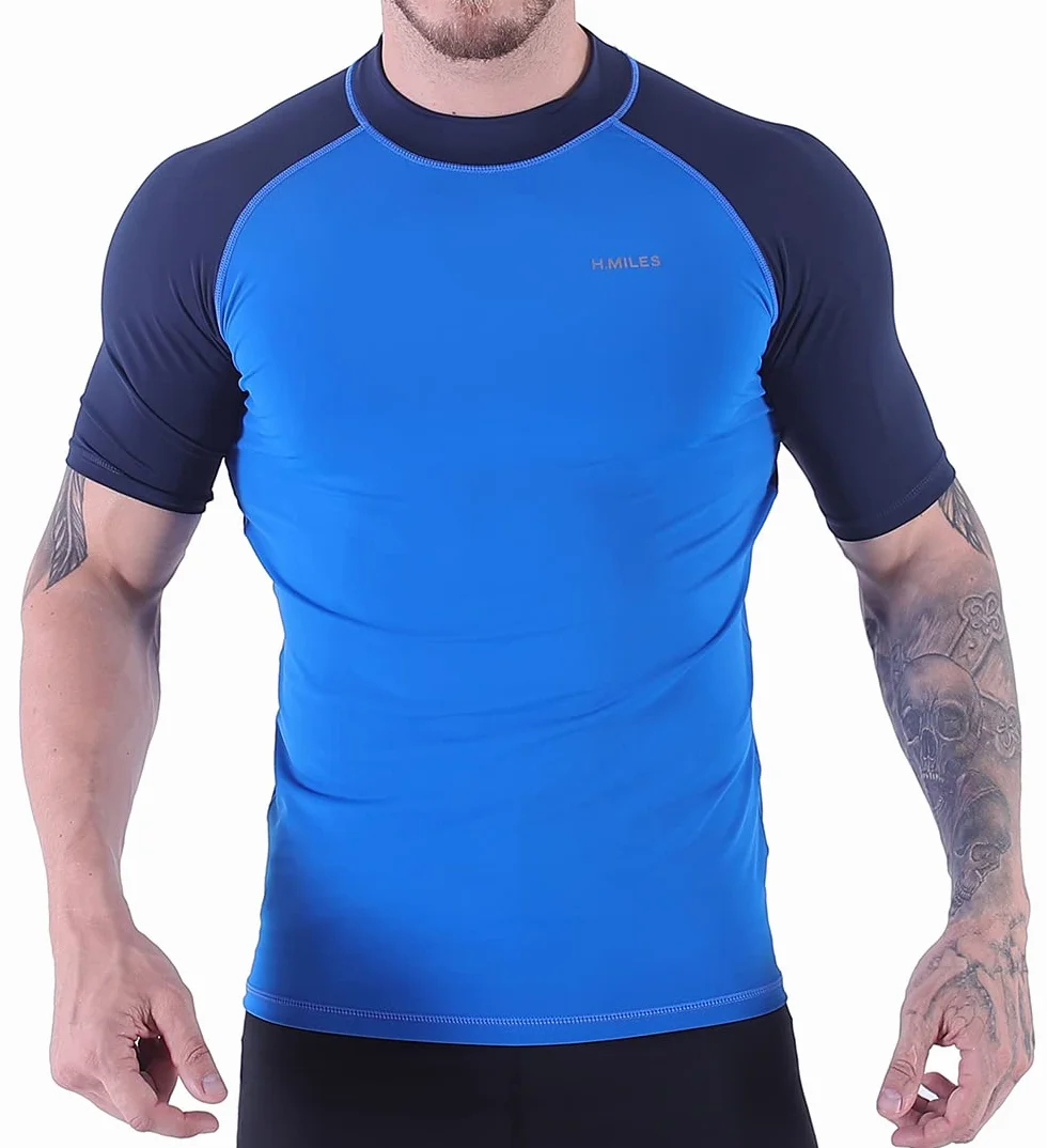 Rash Guard Homme Manches Courtes UV Protection UPF 50+ Anti-UV Haut Surf Plage Natation