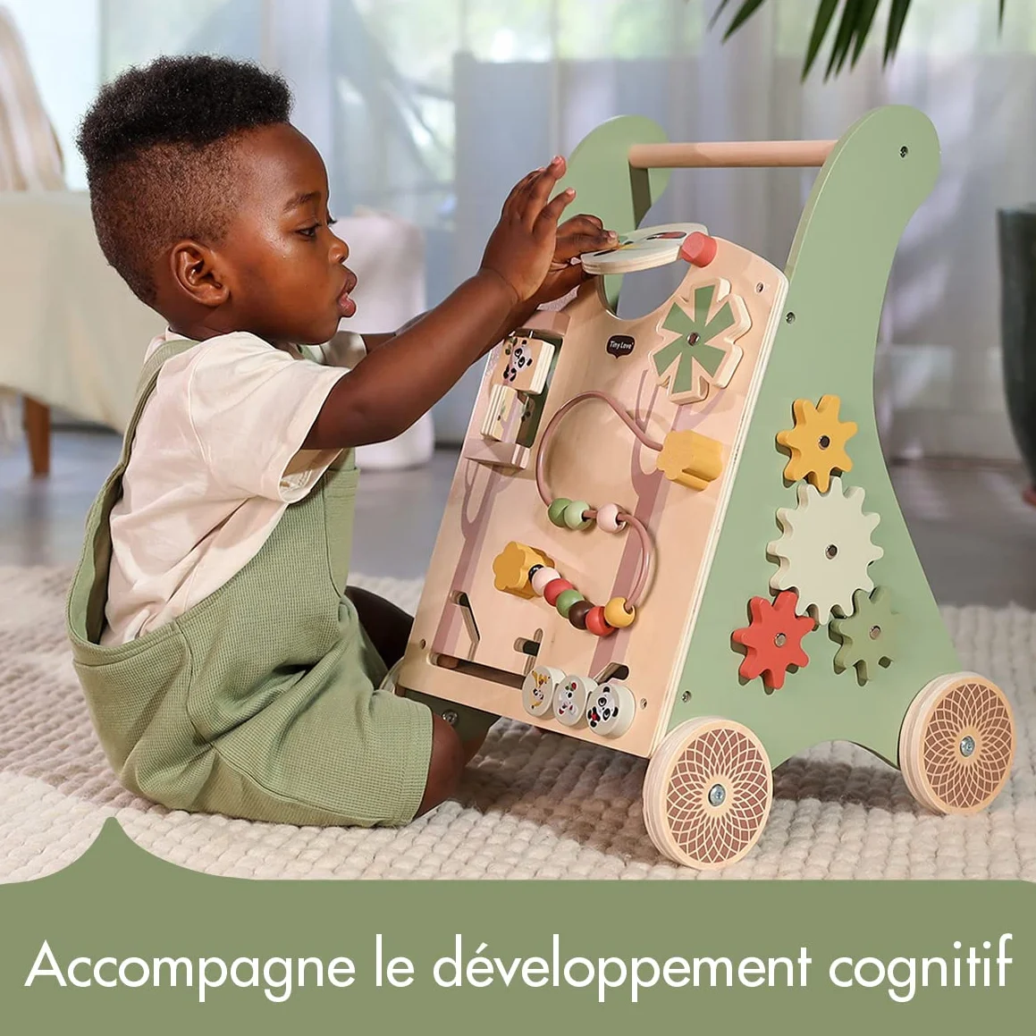 Tiny Love Chariot de Marche en Bois 2-en-1 Trotteur d'Activités pour Bébé, 12 Activités Interactives, Dès 18 Mois
