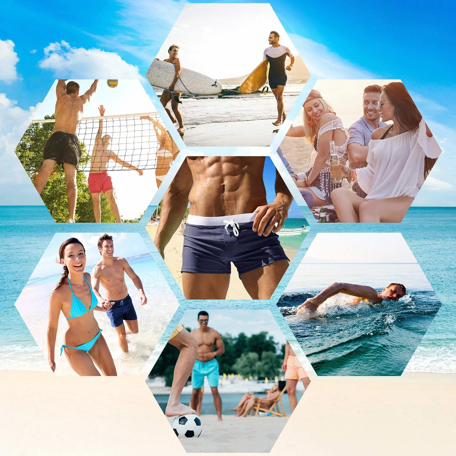 Maillot de Bain Homme Trunks Boxer Shorts Pantalon Court Sport Plage Cordon Ajustable