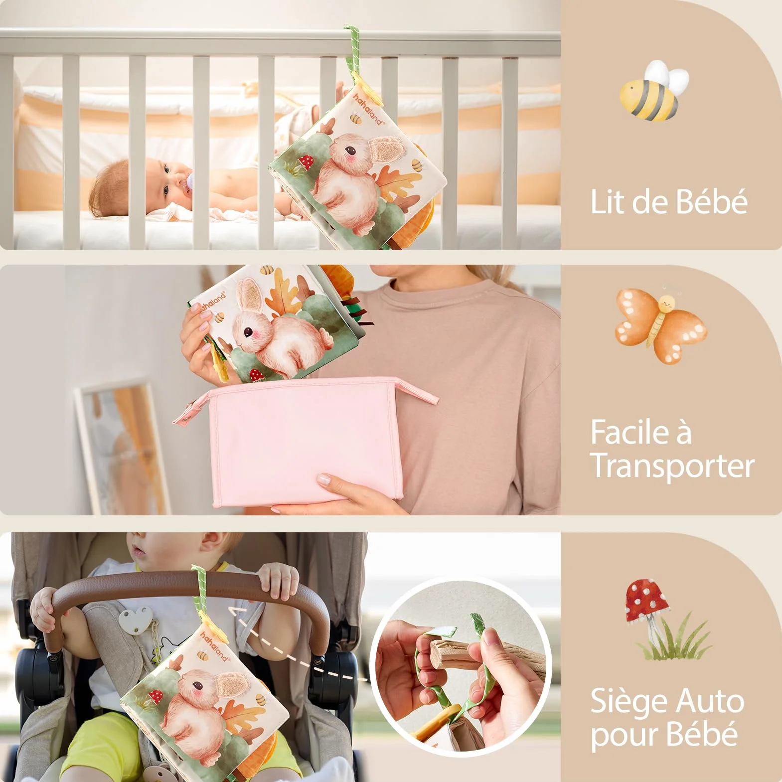 Livres Sensoriels en Tissu Doux pour Bébé 0-6 Mois, Jouet d'Éveil Cadeau Naissance