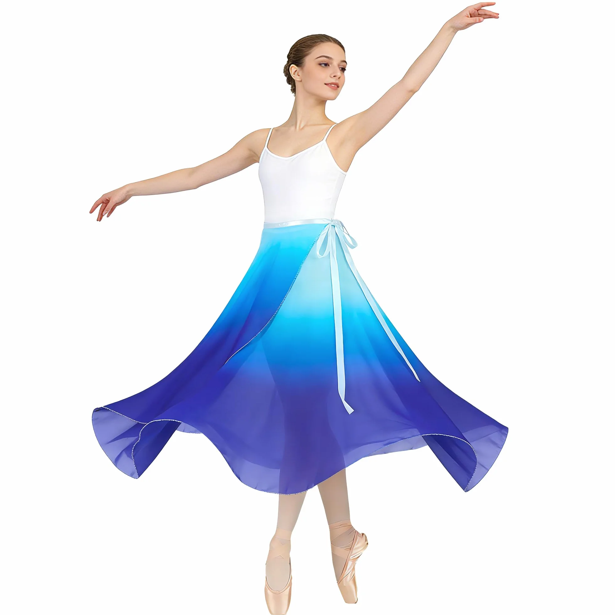 Jupe Danse Classique Longue Portefeuille en Mousseline avec Ceinture Réglable pour Femmes