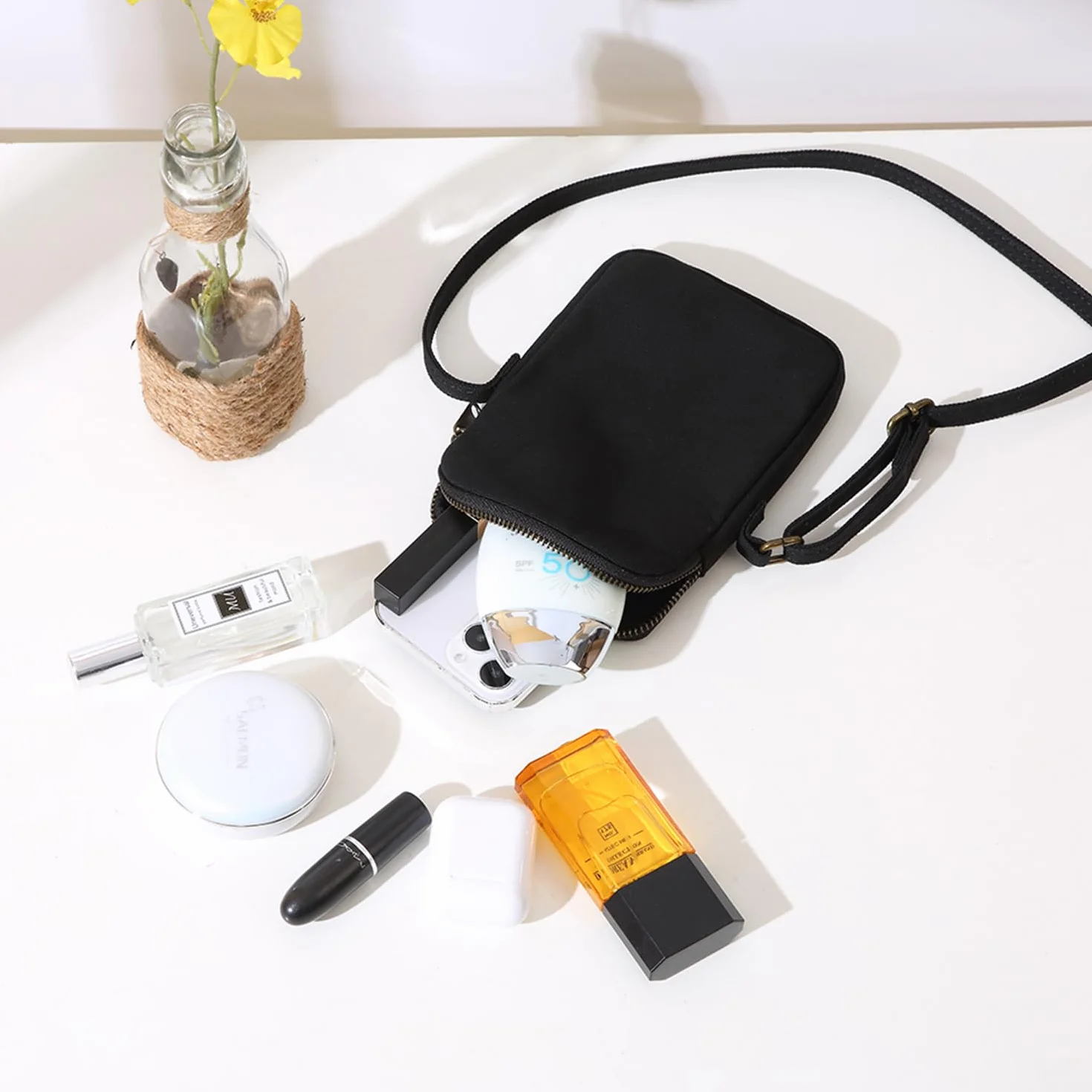 Petit sac à main bandoulière avec fermeture éclair pour téléphone portable, portefeuille avec fentes cartes de crédit