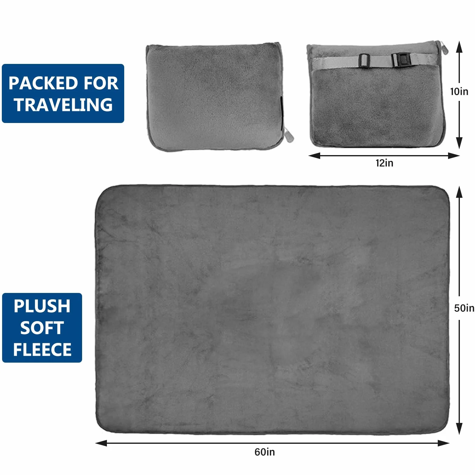 Couverture de voyage avion 2 en 1 avec coussin de transformation, taie d'oreiller et bouchons d'oreilles - Couverture douce et chaude