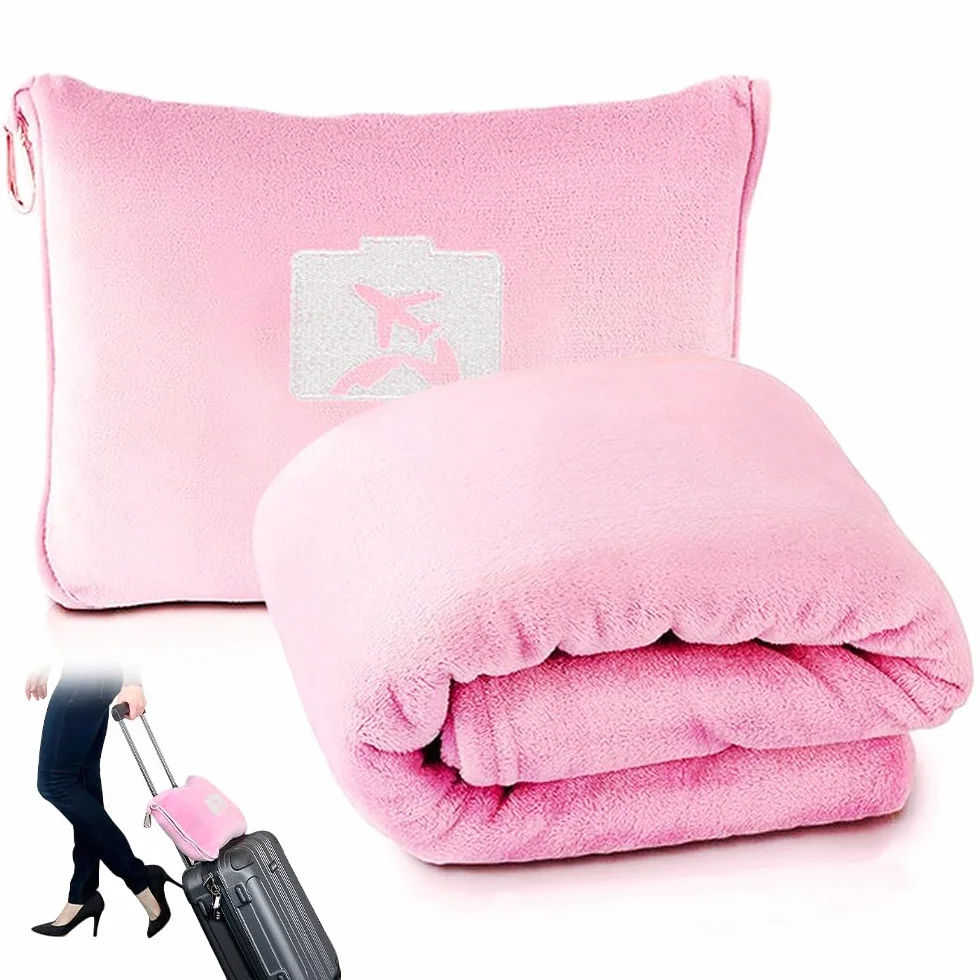 Couverture de Voyage 2 en 1 Oreiller Doux et Chaud Rose