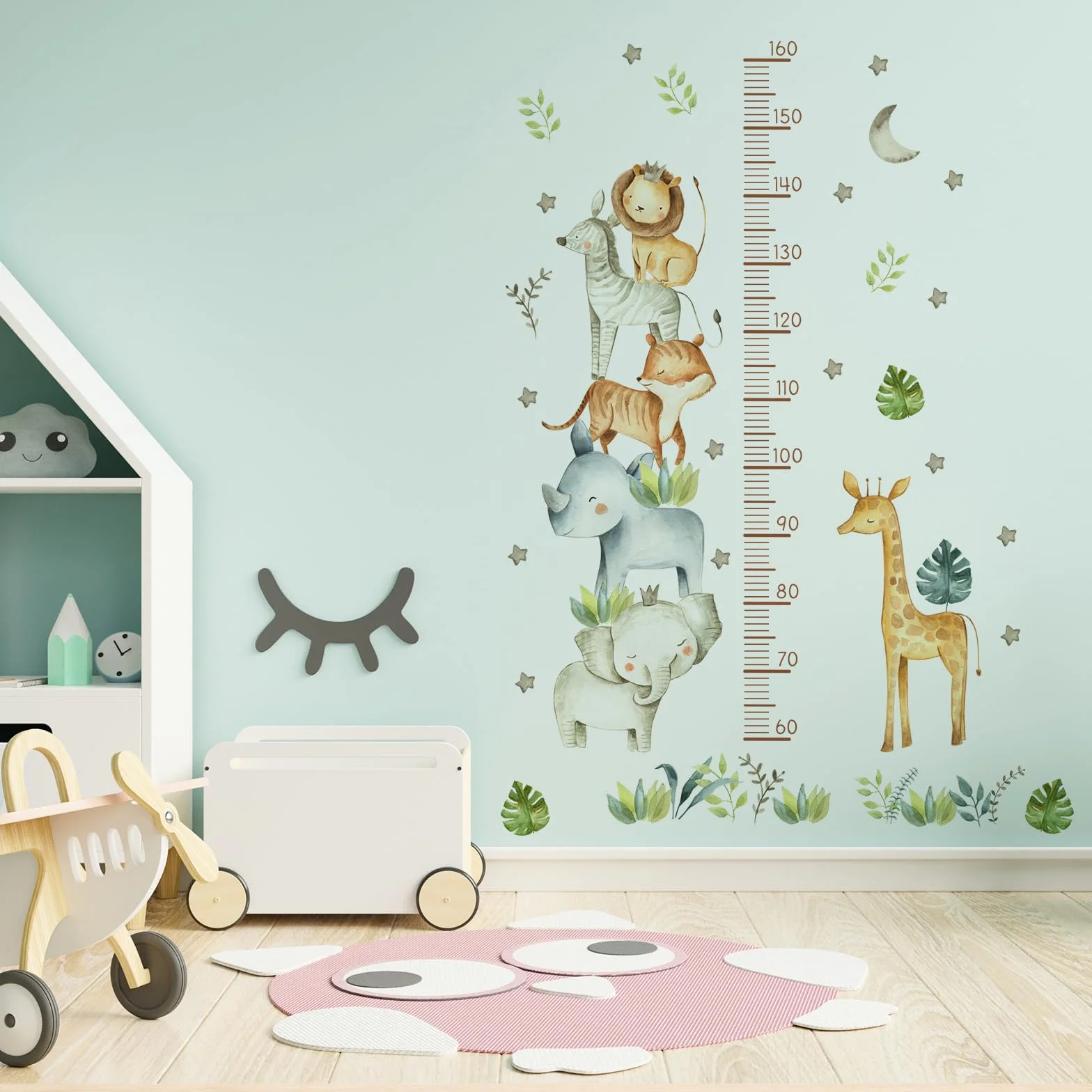 Toise Murale Enfant Stickers Muraux Tableau de Croissance Règle de Hauteur Animaux Garçon Fille