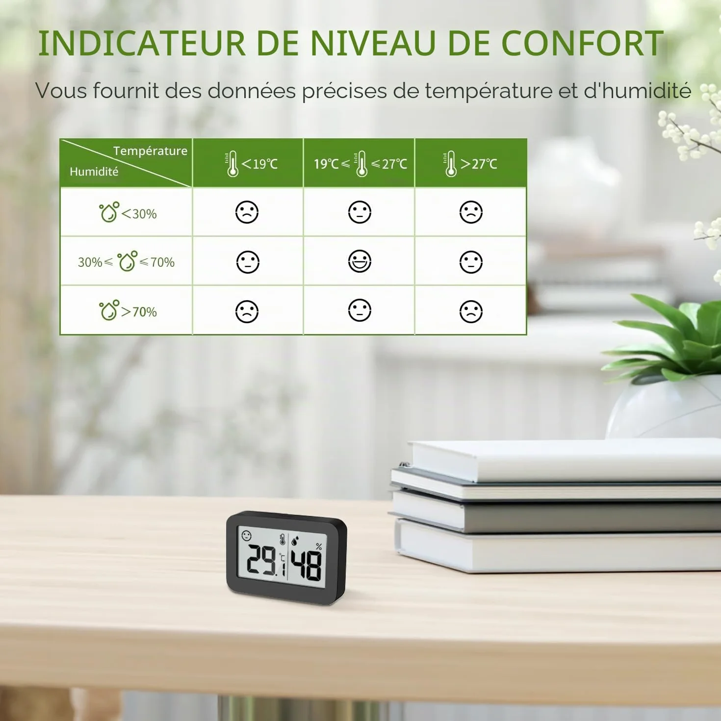 Mini hygromètre thermomètre d'intérieur, jauge d'humidité avec ℃, moniteur de température numérique pour serre (2, Noir, 5cm)