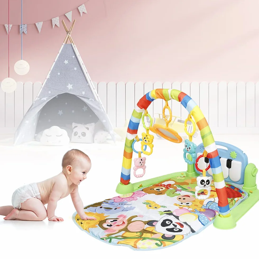 Tapis d'éveil bébé avec musique et lumières, tapis de jeu épaissi piano fitness pour nouveau-né garçons et filles