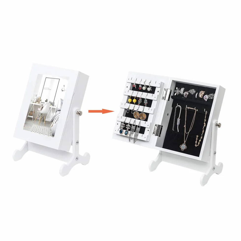 Alightup Armoire à Bijoux avec Miroir, Organisateur sur Pieds Verrouillable Blanc
