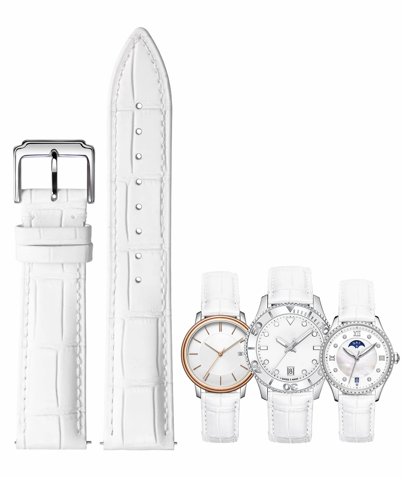 Bracelet de Montre en Cuir Véritable Remplacement à Dégagement Rapide pour Homme Femme 10 Couleurs 10-23mm