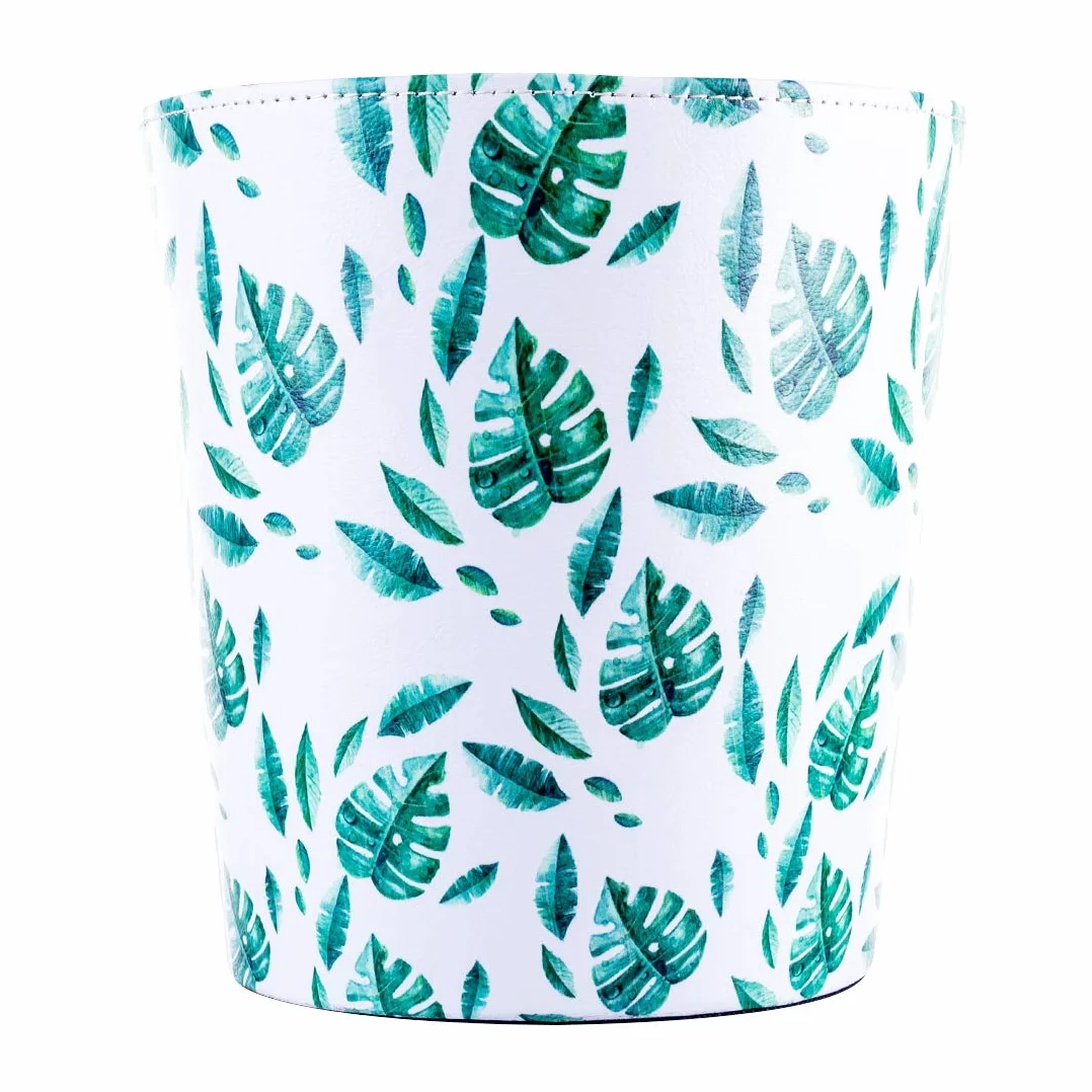 Poubelle en cuir étanche 10 L pour chambre d'enfant vert tropical