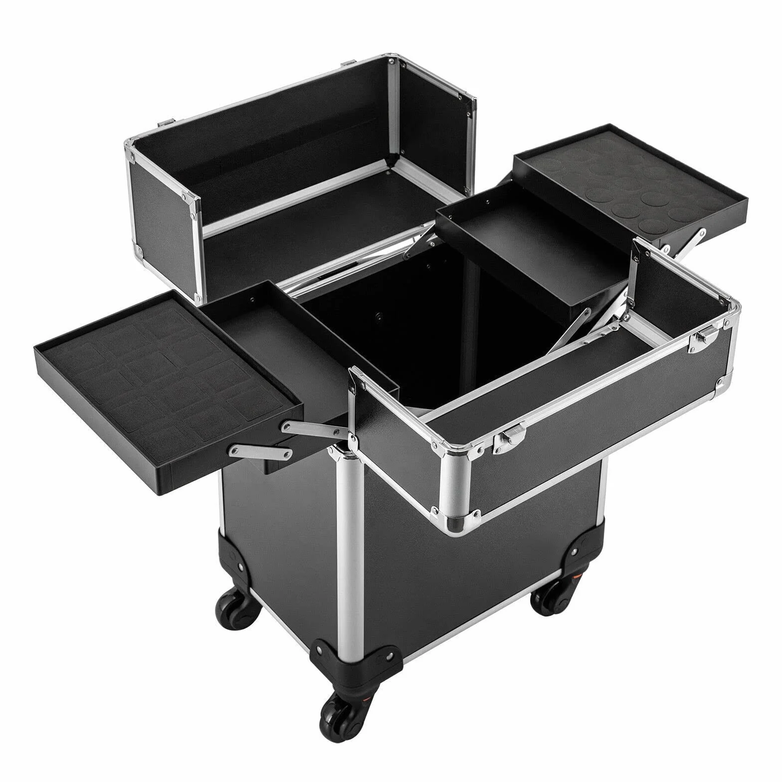 Mallette de Maquillage à Roulettes Professionnel, Valise Coiffure avec Compartiment Extensible, Noir