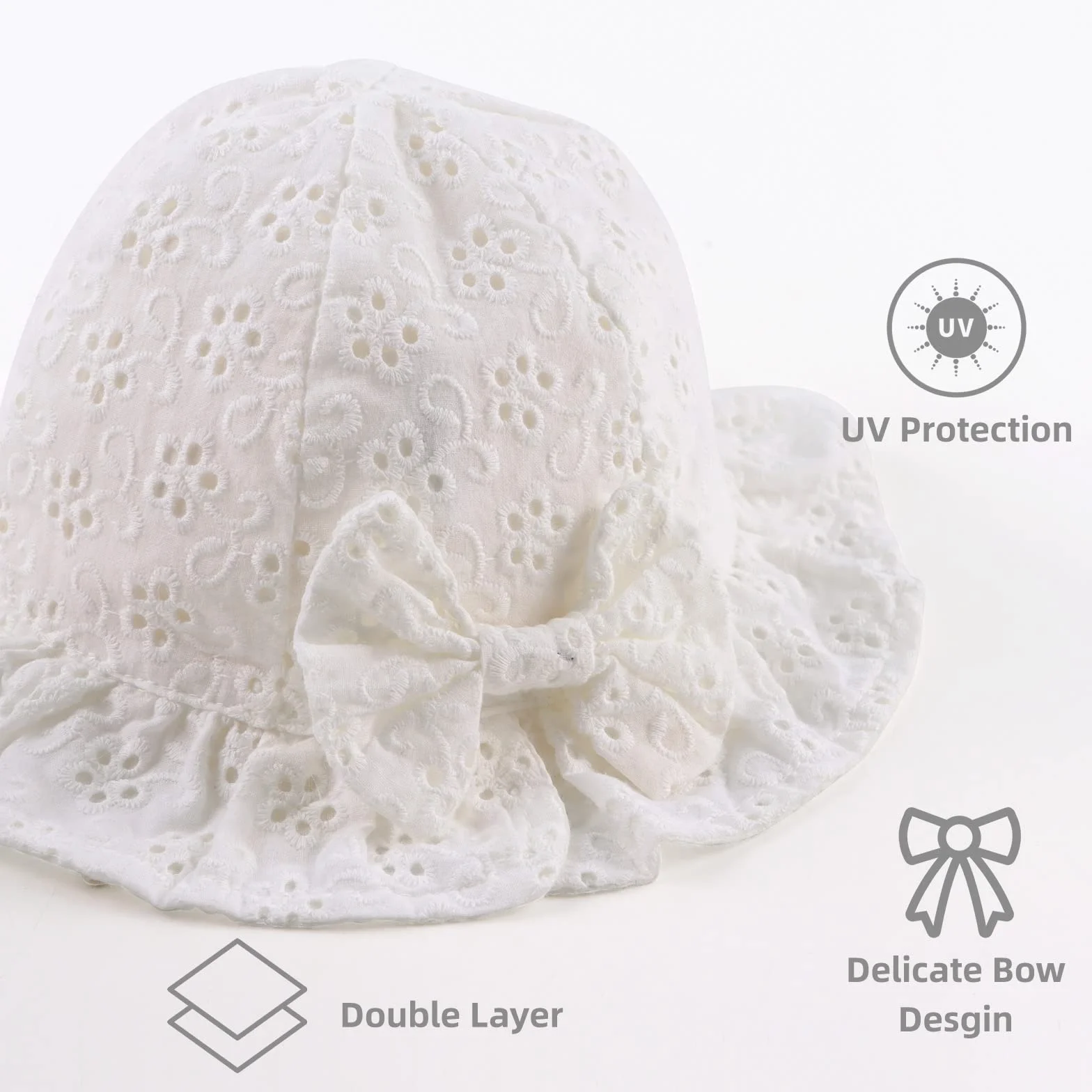 Chapeau de Soleil Bébé Fille Coton Dentelle Noeud XIAOHAWANG