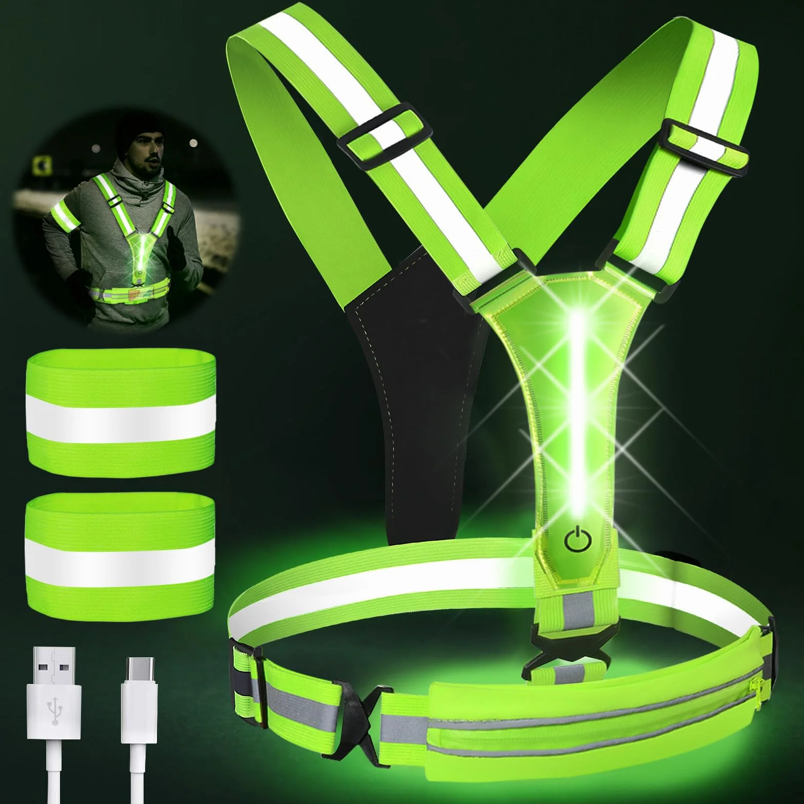 Gilet de sécurité LED réfléchissant élastique réglable vélo cyclisme nuit