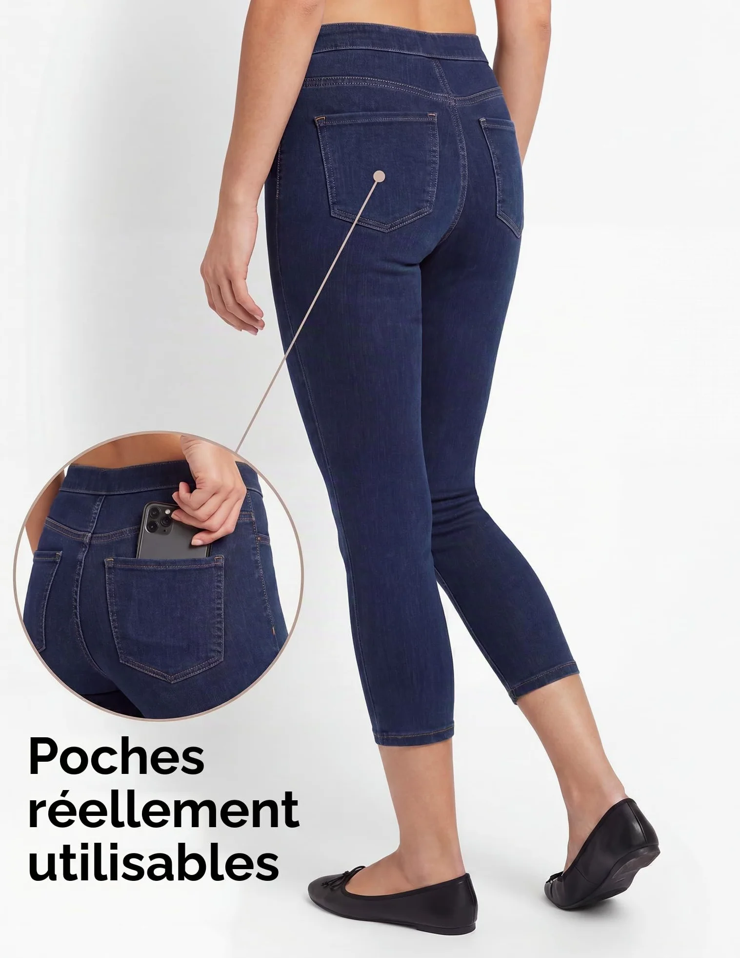 No Nonsense Classic Denim Capri Leggings with Pockets - Pantalons de Leggings - Legging Classique en Jean avec Poches. - Femme