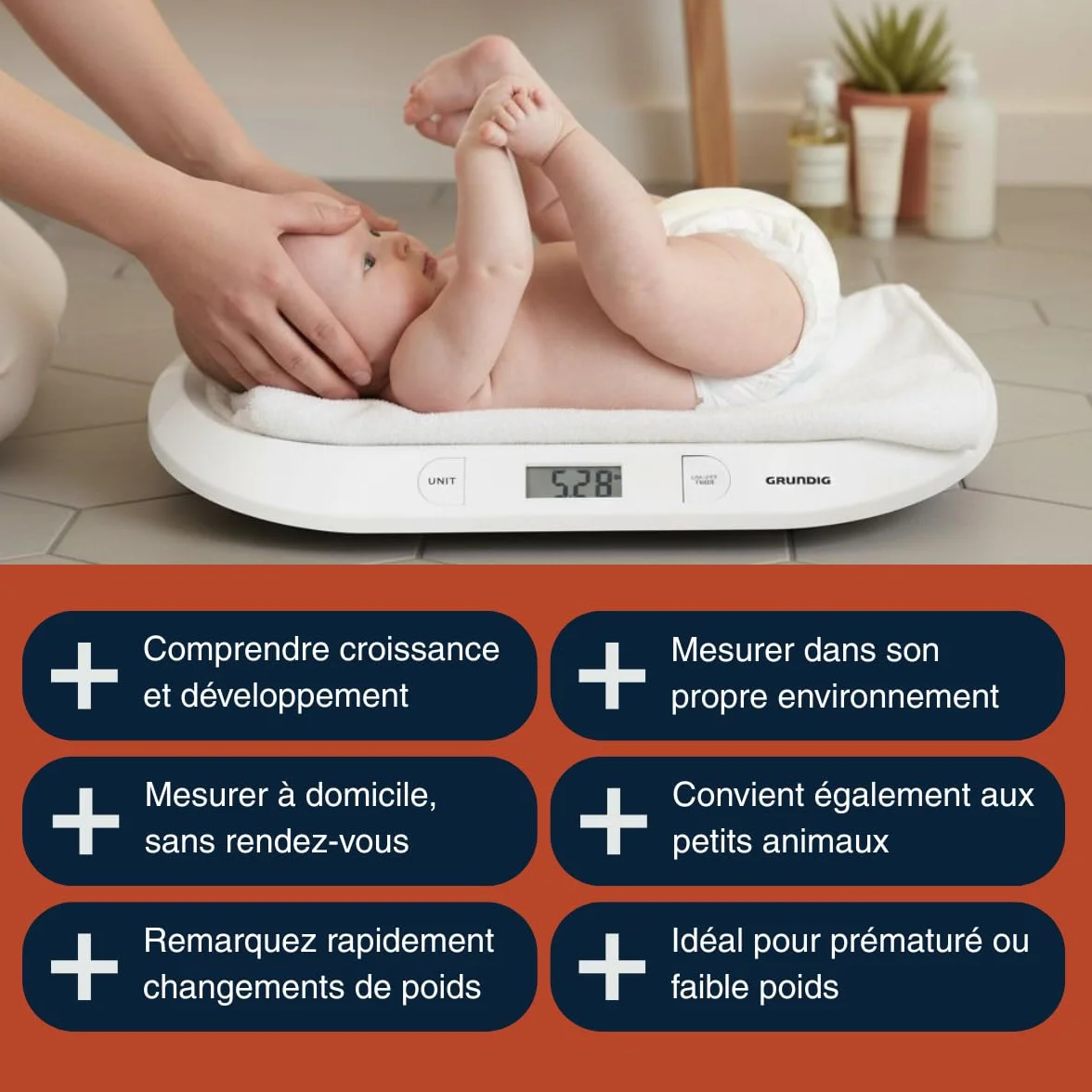 Grundig Balance Bébé Pèse Bébé Digital 20kg Écran LCD Fonction Tare Balance Nouveau-Né