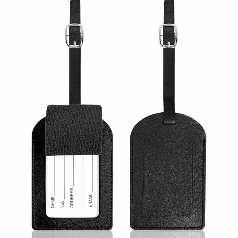 Étiquette Valise en PU Cuir 2 Pièces avec Boucle Réglable - Porte Étiquettes Inscriptible Nom Adresse pour Sac de Voyage