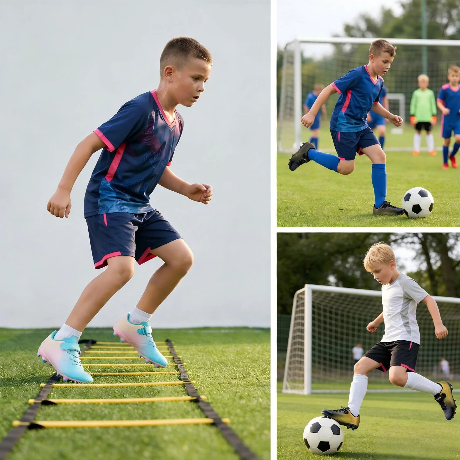 Chaussures de Football Enfants Crampons Terrain Ferme Petits Grands