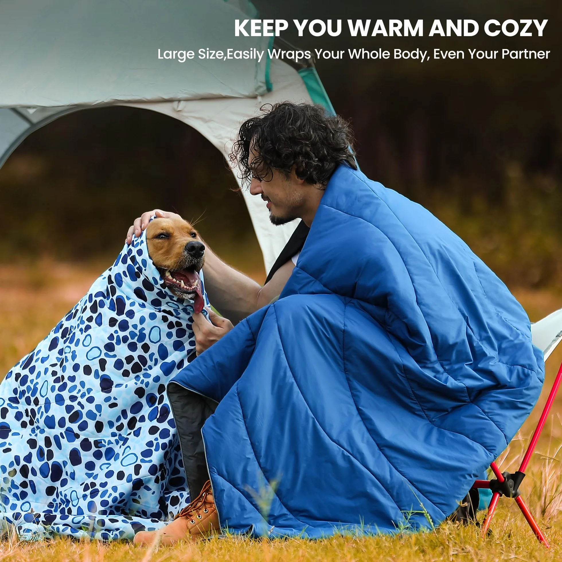 Winthome Couverture de Voyage Réversible 140×200cm Imperméable Chaude Camping Voyages Randonnée Bleu Gris