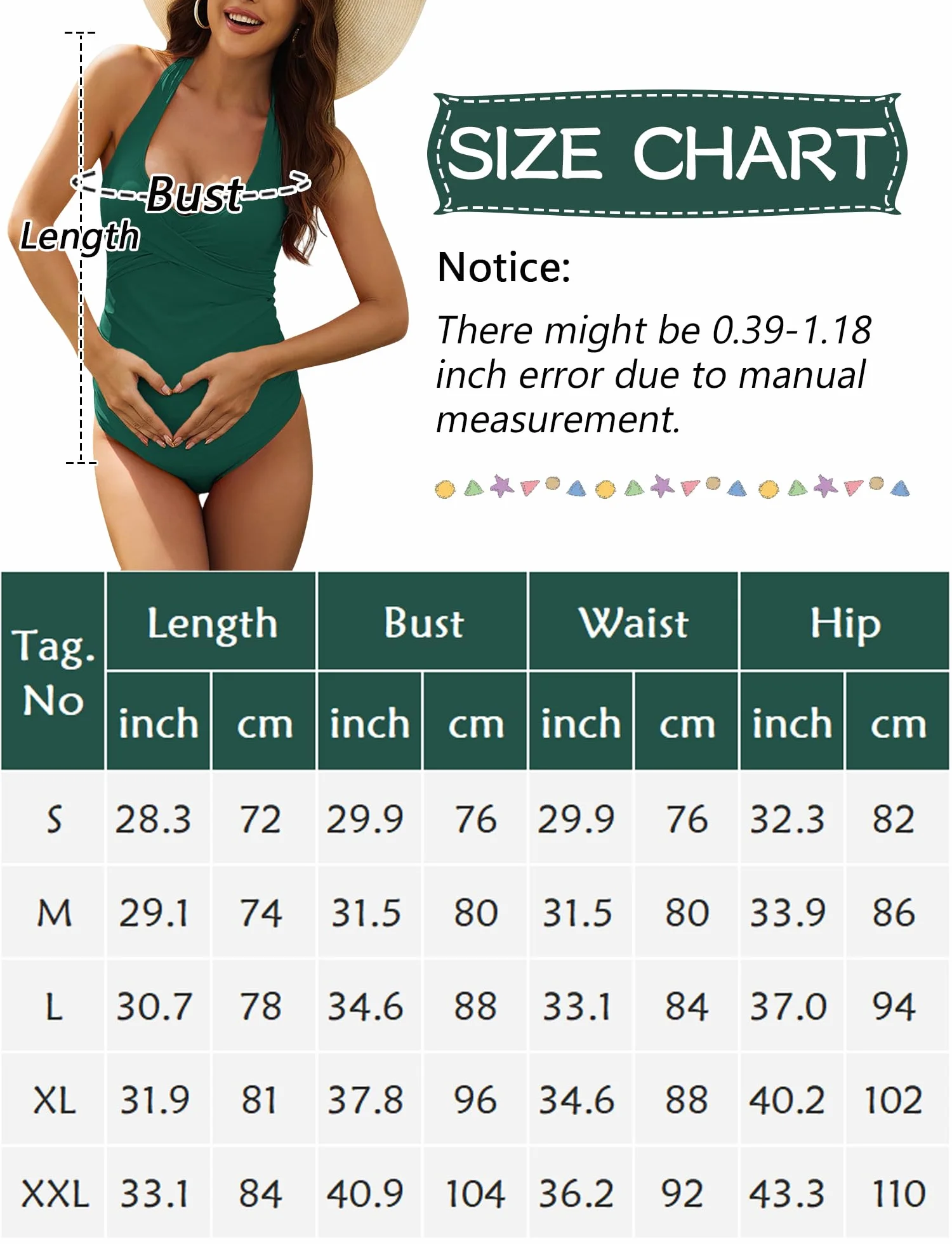 FEOYA Maillot de Bain Femme Maternity Décolleté V Cache-Cœur Crossover Bretelles Réglables Une Pièce S-XXL