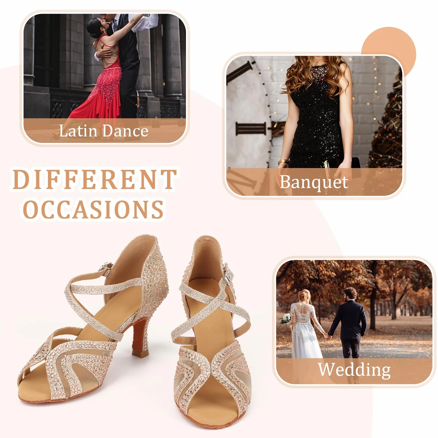 Chaussures de Danse Femmes Latine Salsa Tango avec Strass