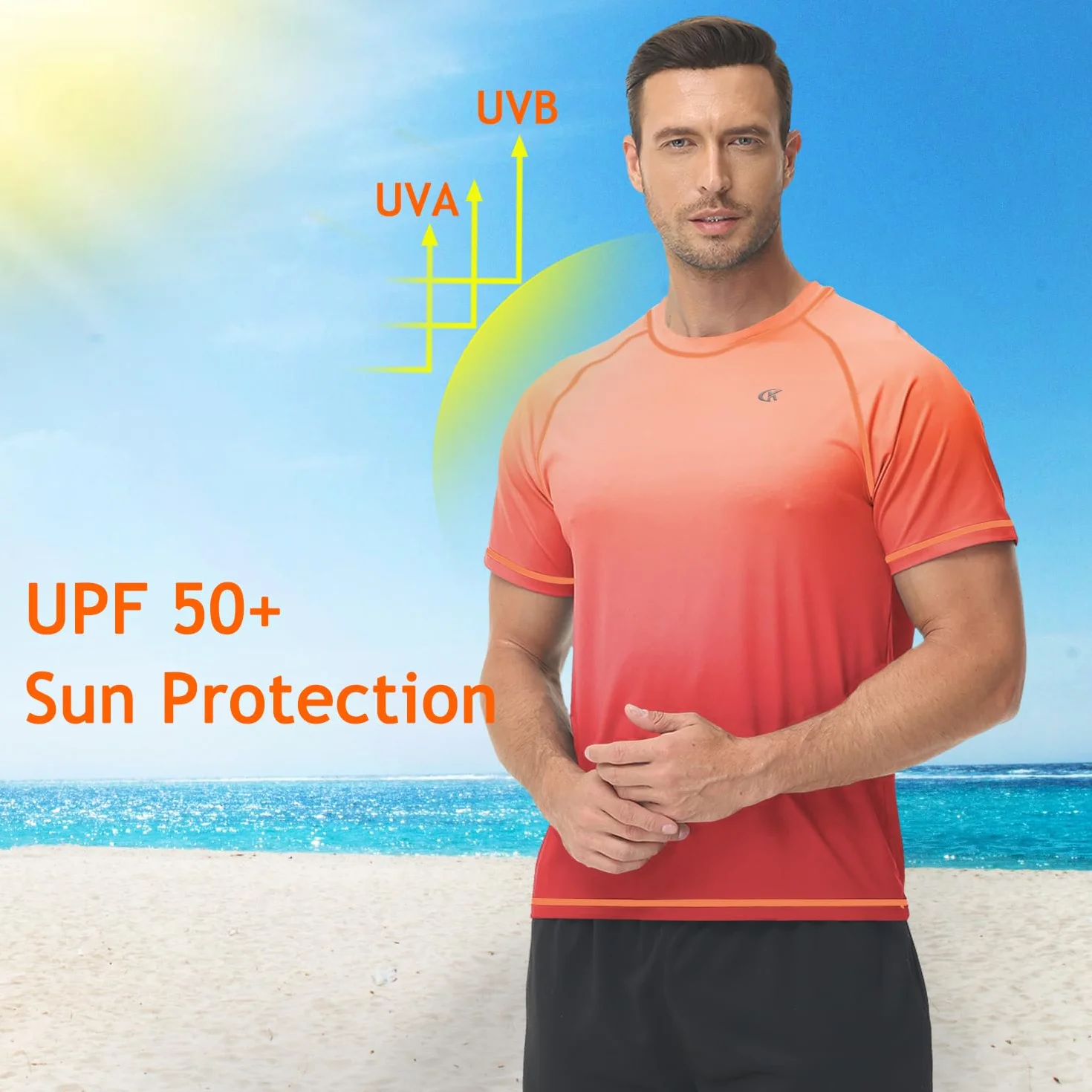 Huayuzh Maillot de bain anti-UV UPF 50+ à manches courtes pour homme Séchage rapide surf course à pied