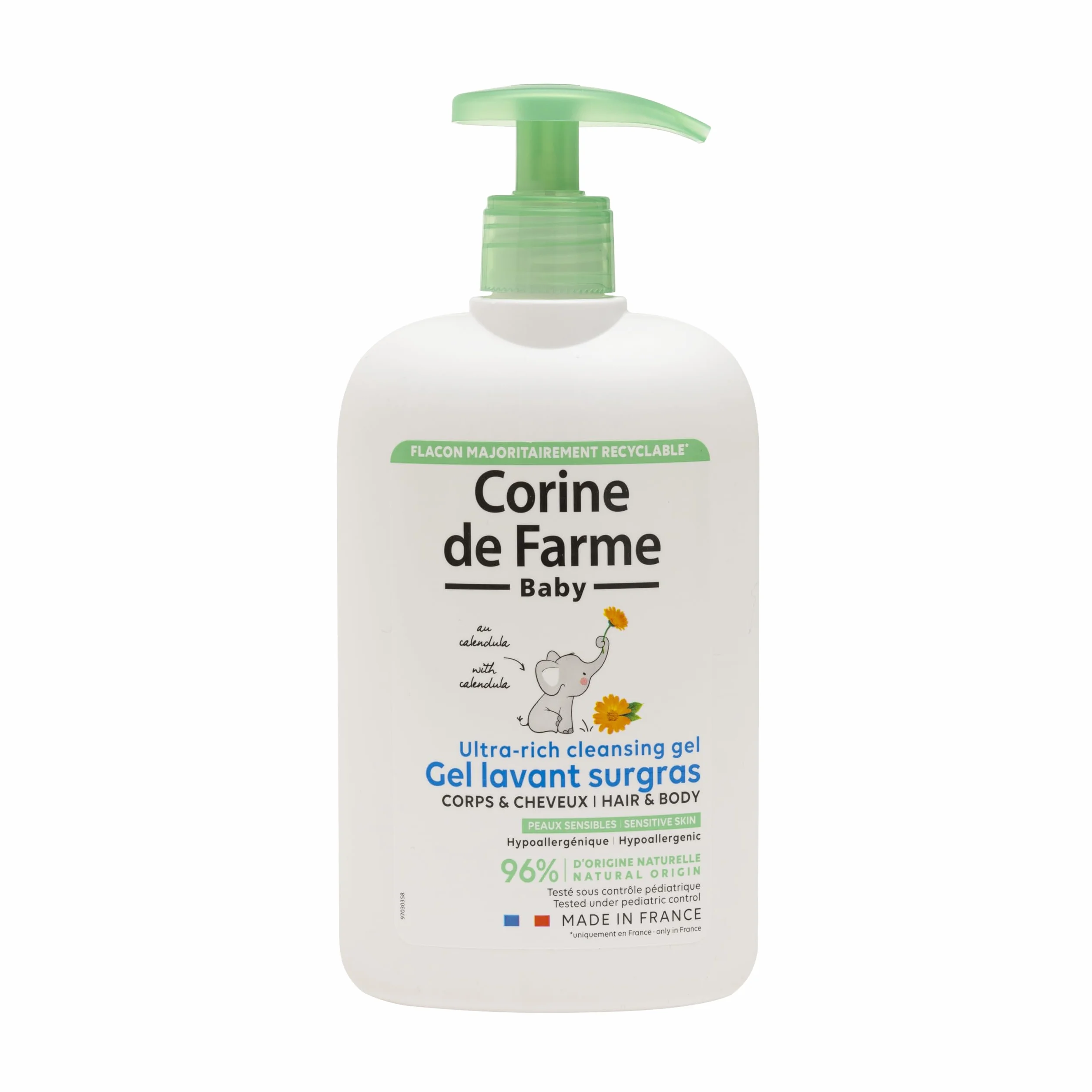 Corine de Farme Gel Lavant Surgras Bébé Calendula Corps Cheveux Hypoallergénique Peaux Sensibles 500ml