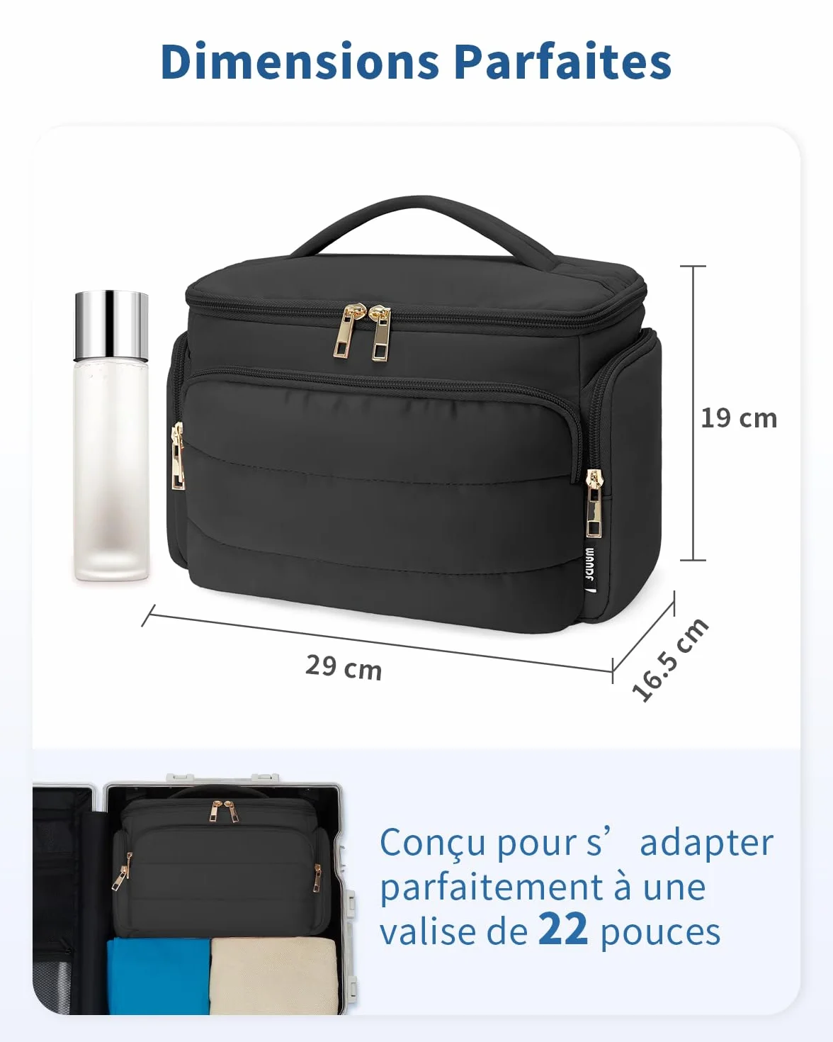 WANDF Trousse de Toilette Voyage Grand Sac à Maquillage Ouverture Étendue Poignée Sac Cosmétique Gonflé