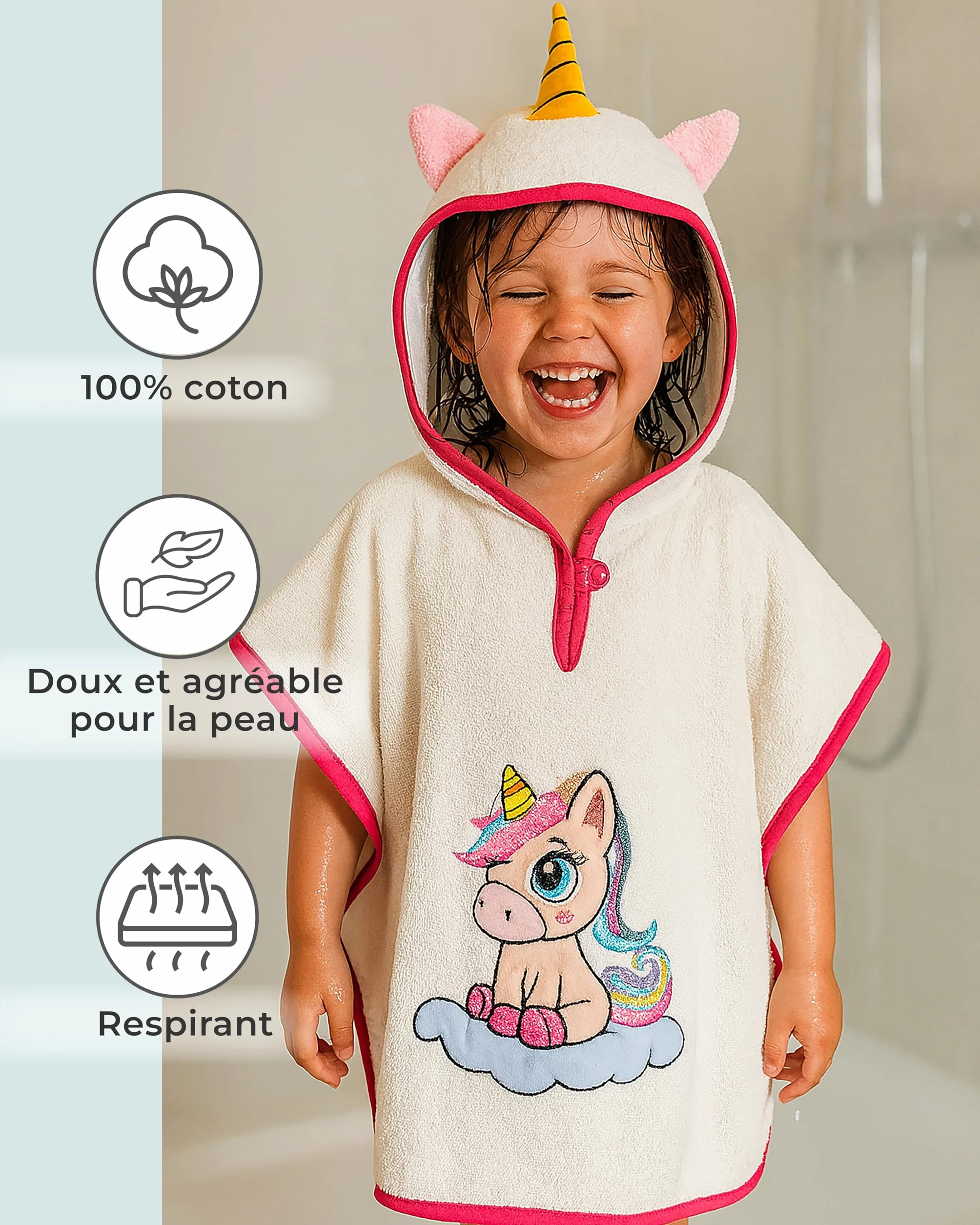 Poncho de bain enfants 100% coton OEKO-TEX LAYNENBURG avec capuche bébé garçon fille serviette éponge