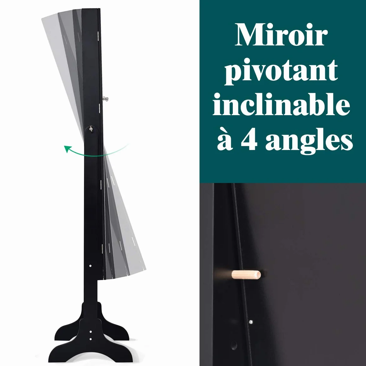 COSTWAY Armoire à Bijoux sur Pied avec Miroir Pivotante 4 Niveaux 8 Étagères Rangement Bijoux Noir