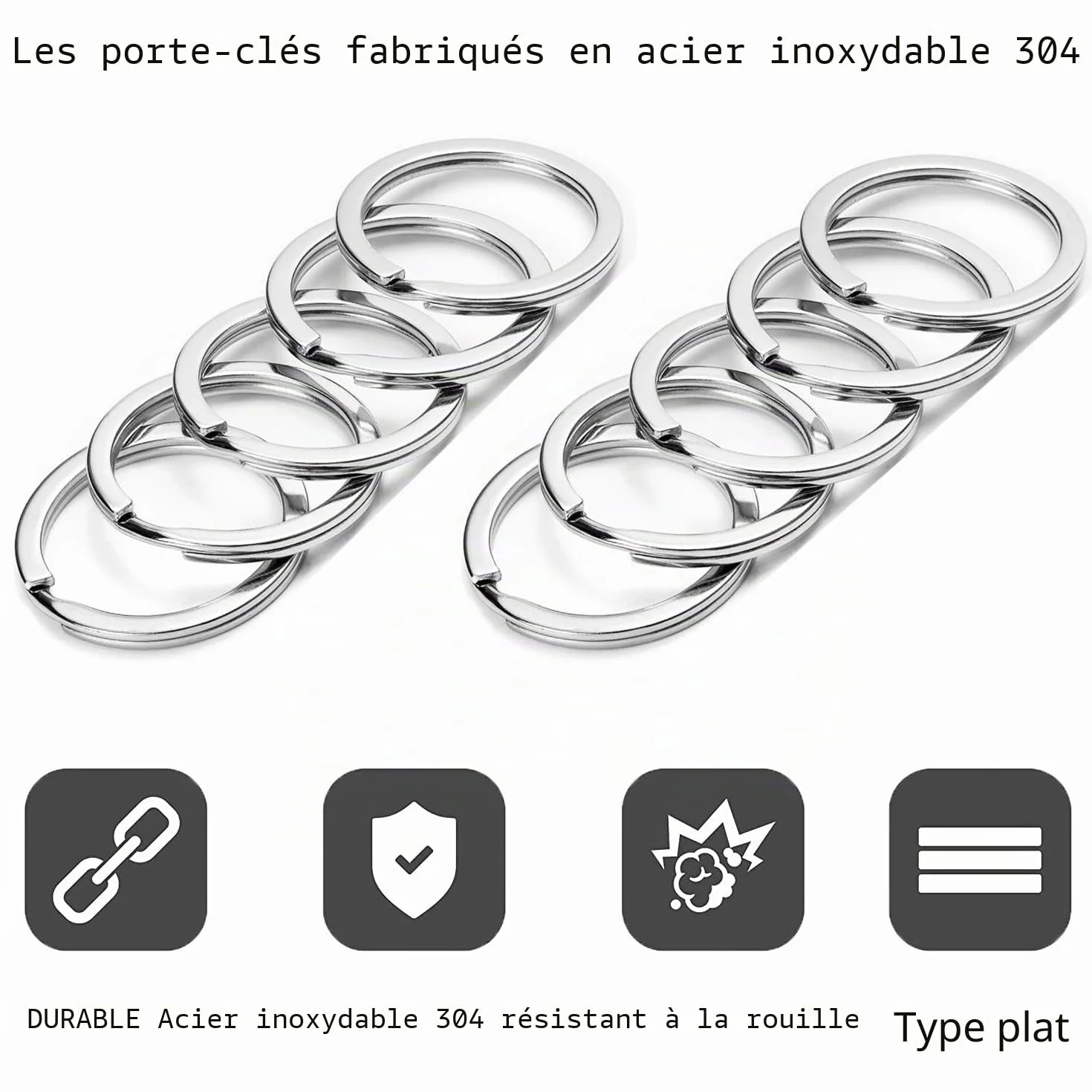Porte-clés 304 Anneaux 25mm Acier Inoxydable Bricolage Artisanat 20 Pièces