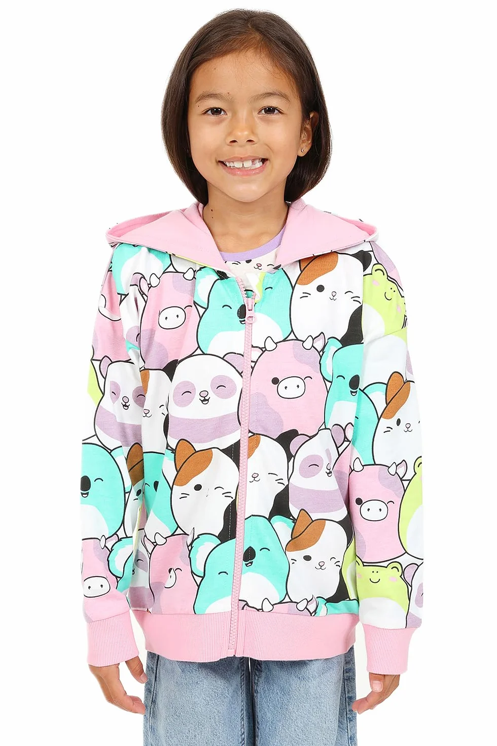 Squishmallows Sweat à capuche zippé en coton pour fille