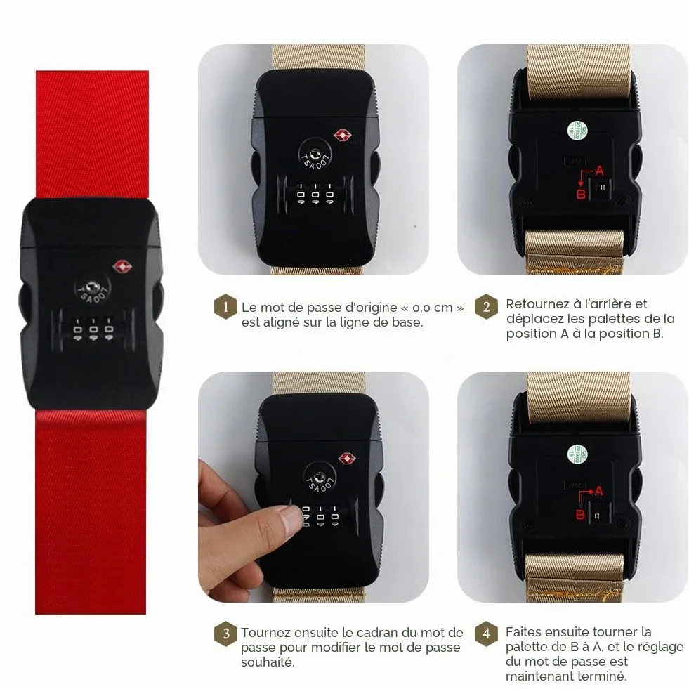 Veki Ensemble de Sangle de Bagage Croisées TSA avec Verrou Ceintures de Valise Réglables Rouge 1 pièce