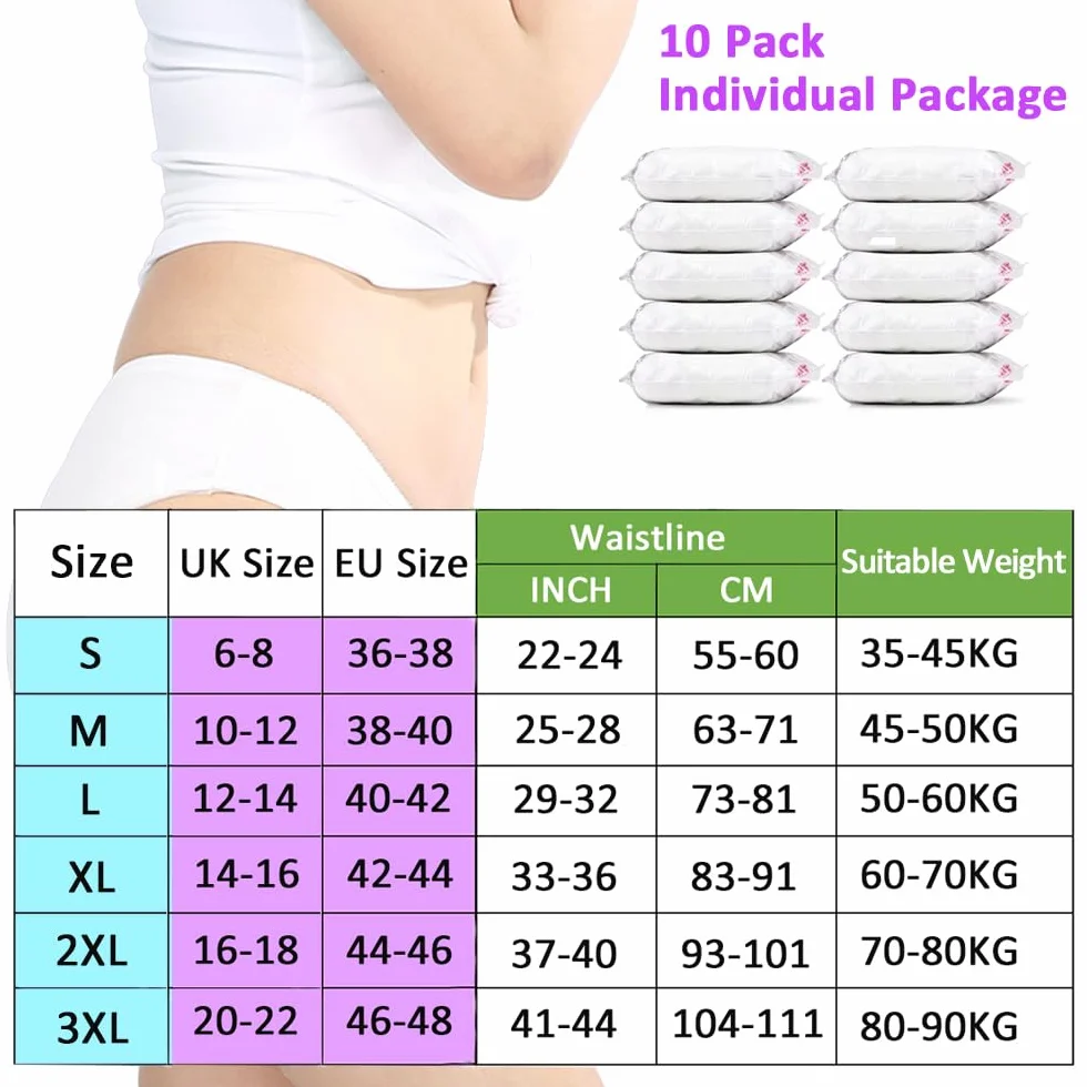 Slips Jetables Femme Coton Culottes Jetables Maternité Périodique Grossesse Accouchement Lot de 10