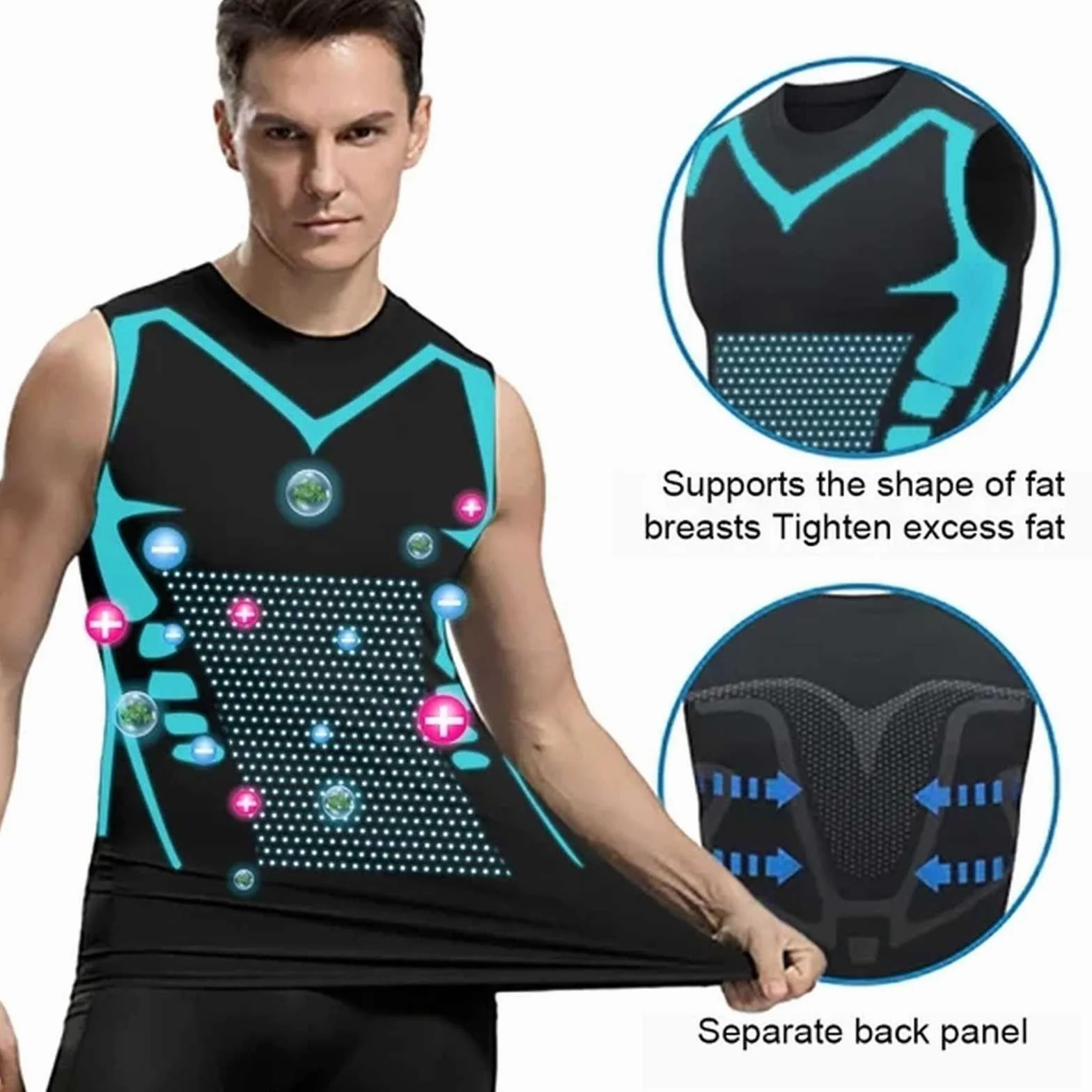 Men Body Shaper Ionic Shaping Vest Powershape Veste de Compression Lot de 3 Ice-Silk