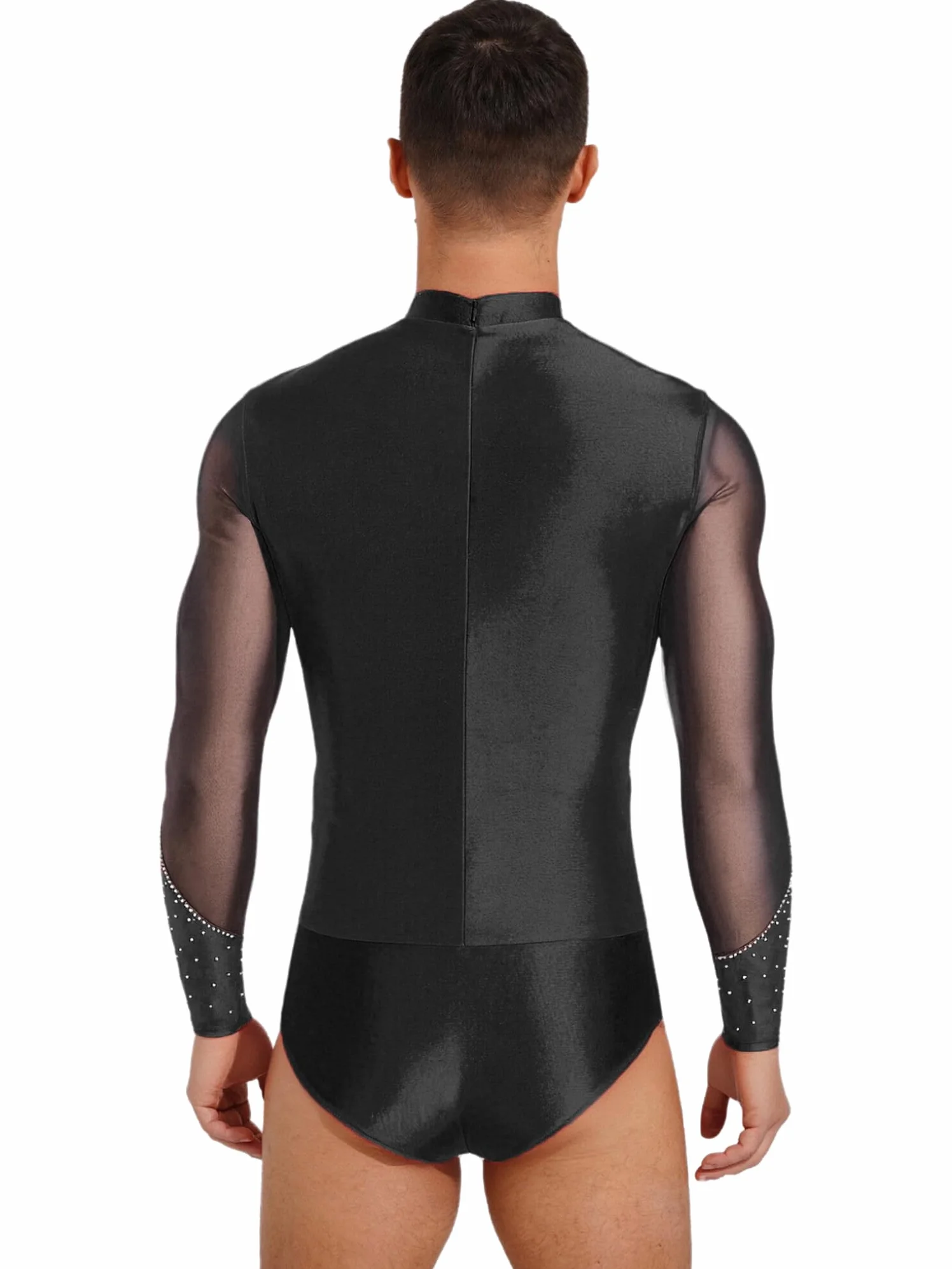 Oyolan Homme Justaucorps Gymnastique Strass Body Danse Latine Manches Longues Leotard