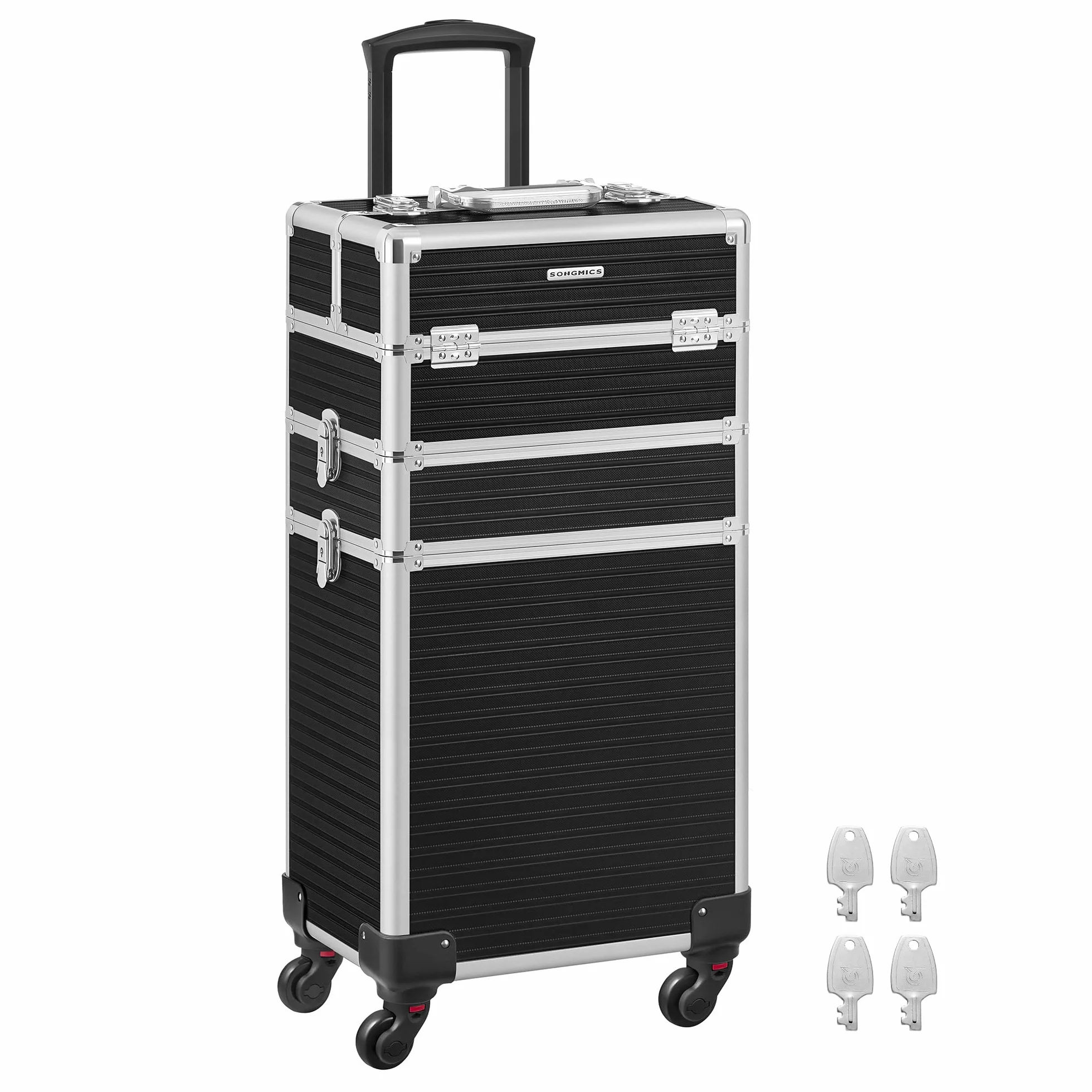SONGMICS Valise de Maquillage Professionnel 3-en-1, Mallette Cosmétique XXL 34 x 24 x 70,5 cm, Noir
