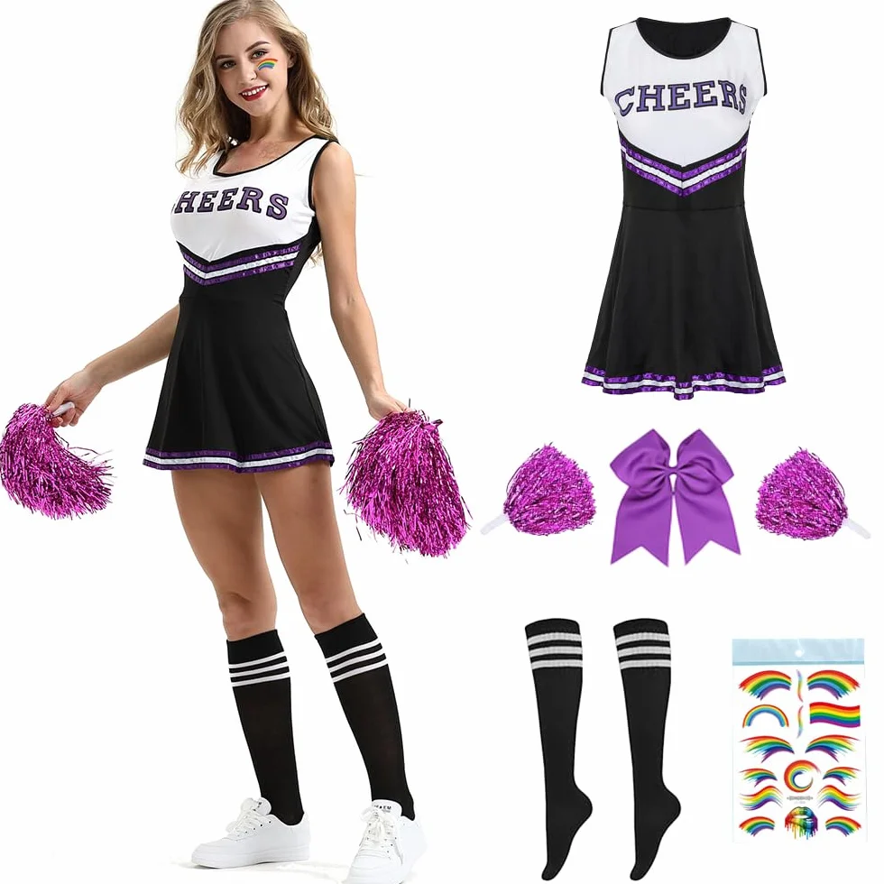 Costume de pom-pom girl pour femme adulte lycée carnaval Halloween