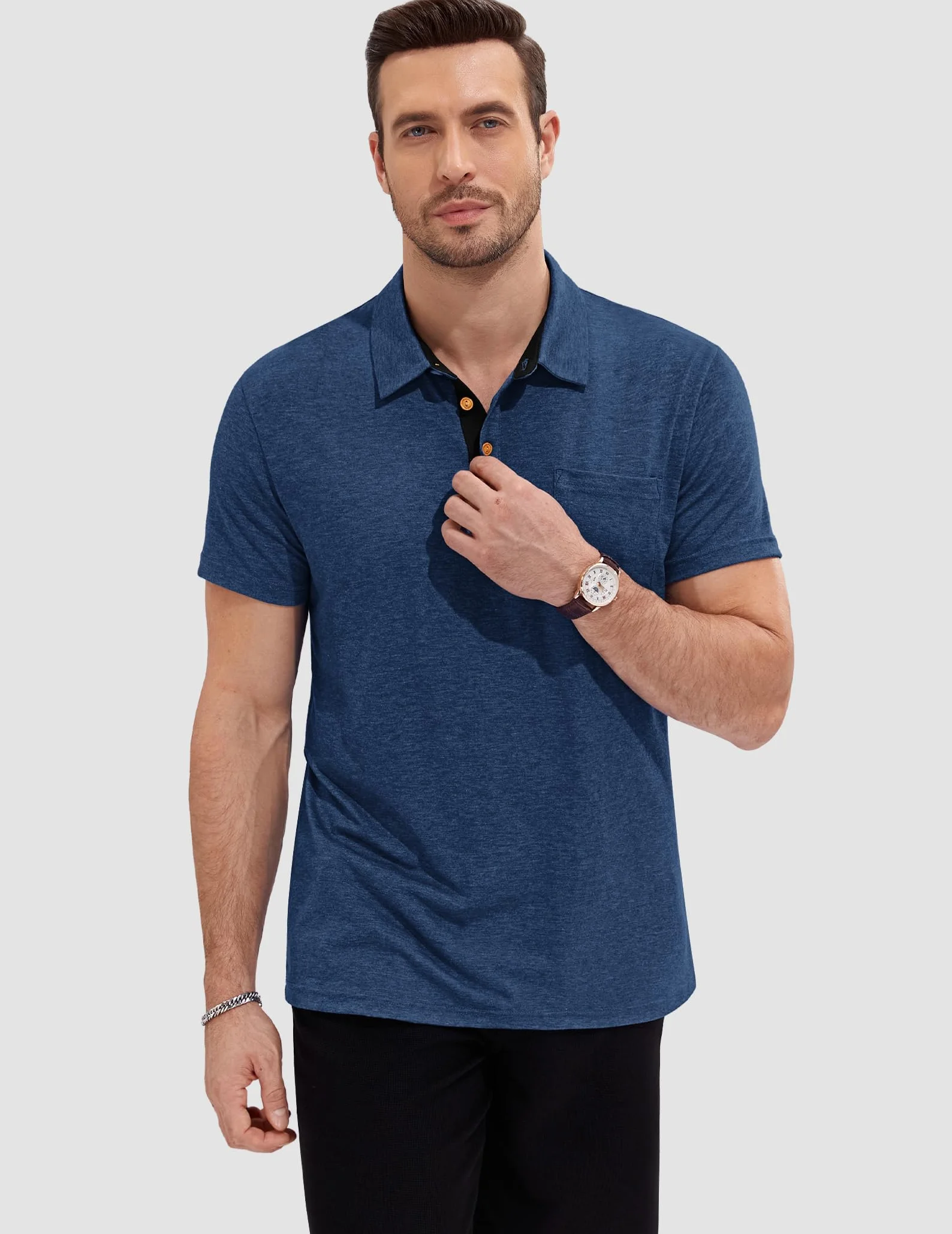 TARAINYA Polo Homme Coton Manches Courtes Poche Tee-Shirt Été