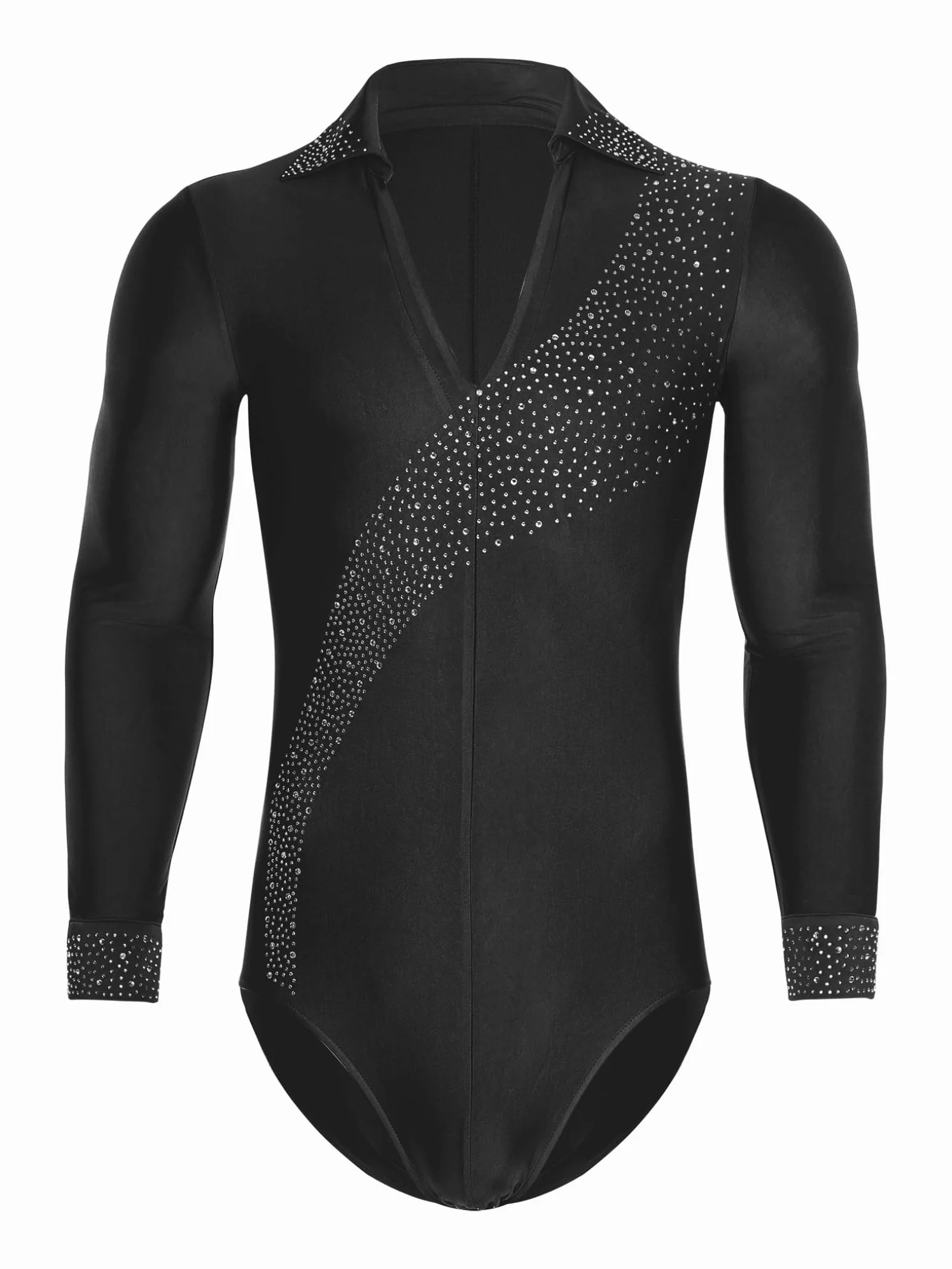 Justaucorps de Gymnastique Manches Longues Strass Body Gym Leotard Danse Patinage