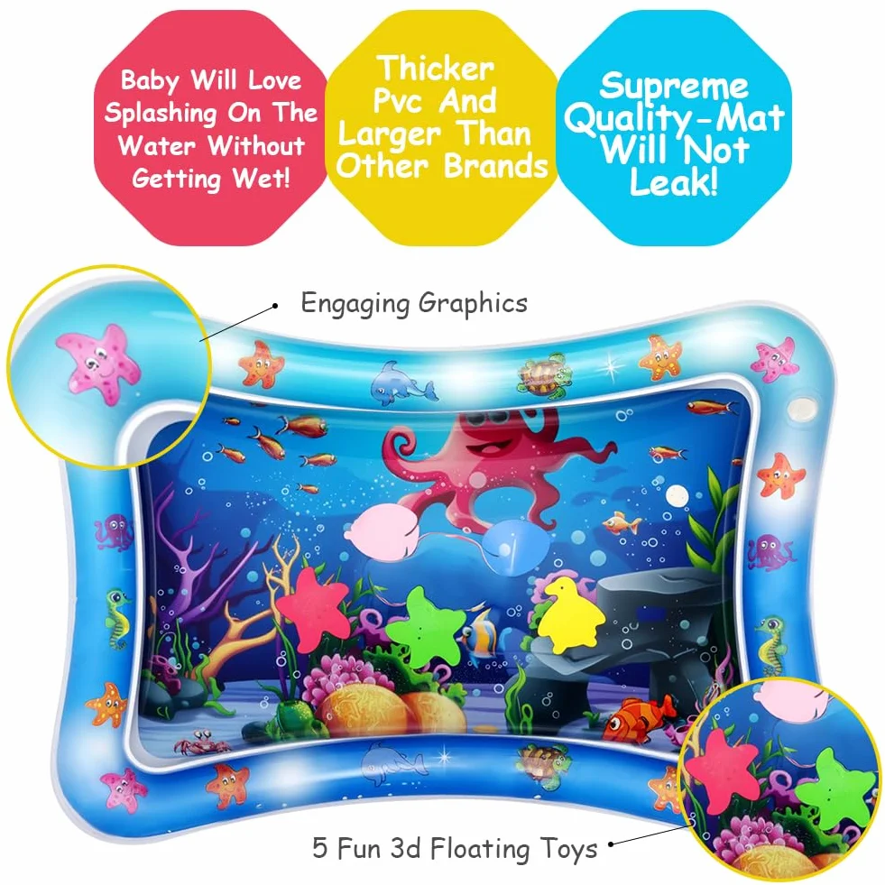 Aolso Gonflable Tummy Time Tapis d'eau Tapis de Jeu Sensoriel Nourrissons Tout-petits 3 6 9 mois