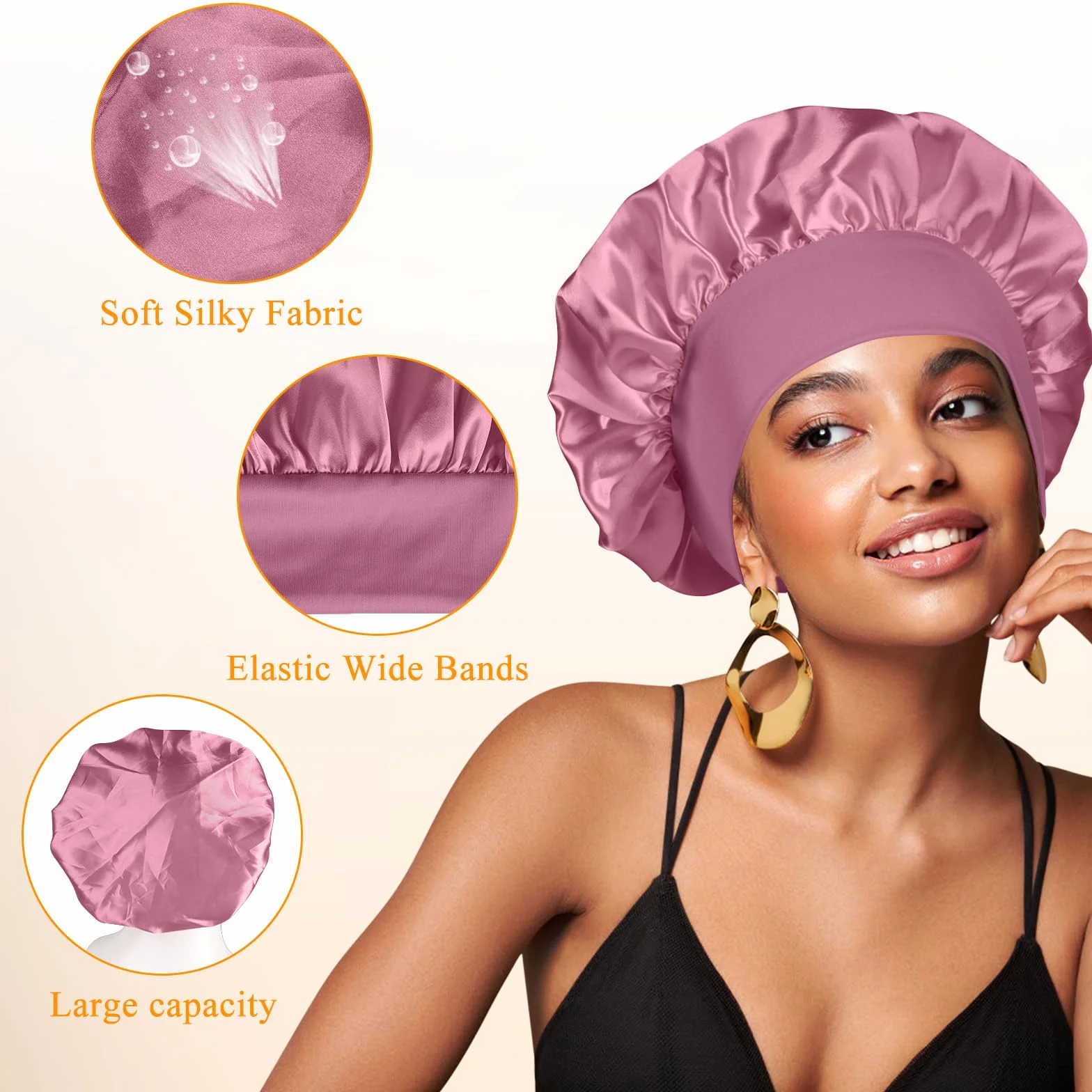 Bonnet Satin Cheveux Nuit Ajustable Élastique Femme Soin Cheveux Bouclés 2 Pièces