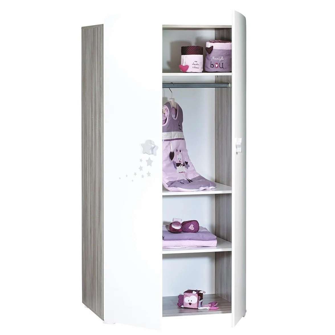 BabyPrice Armoire 2 Portes bébé 175x85x56cm Bois Blanc