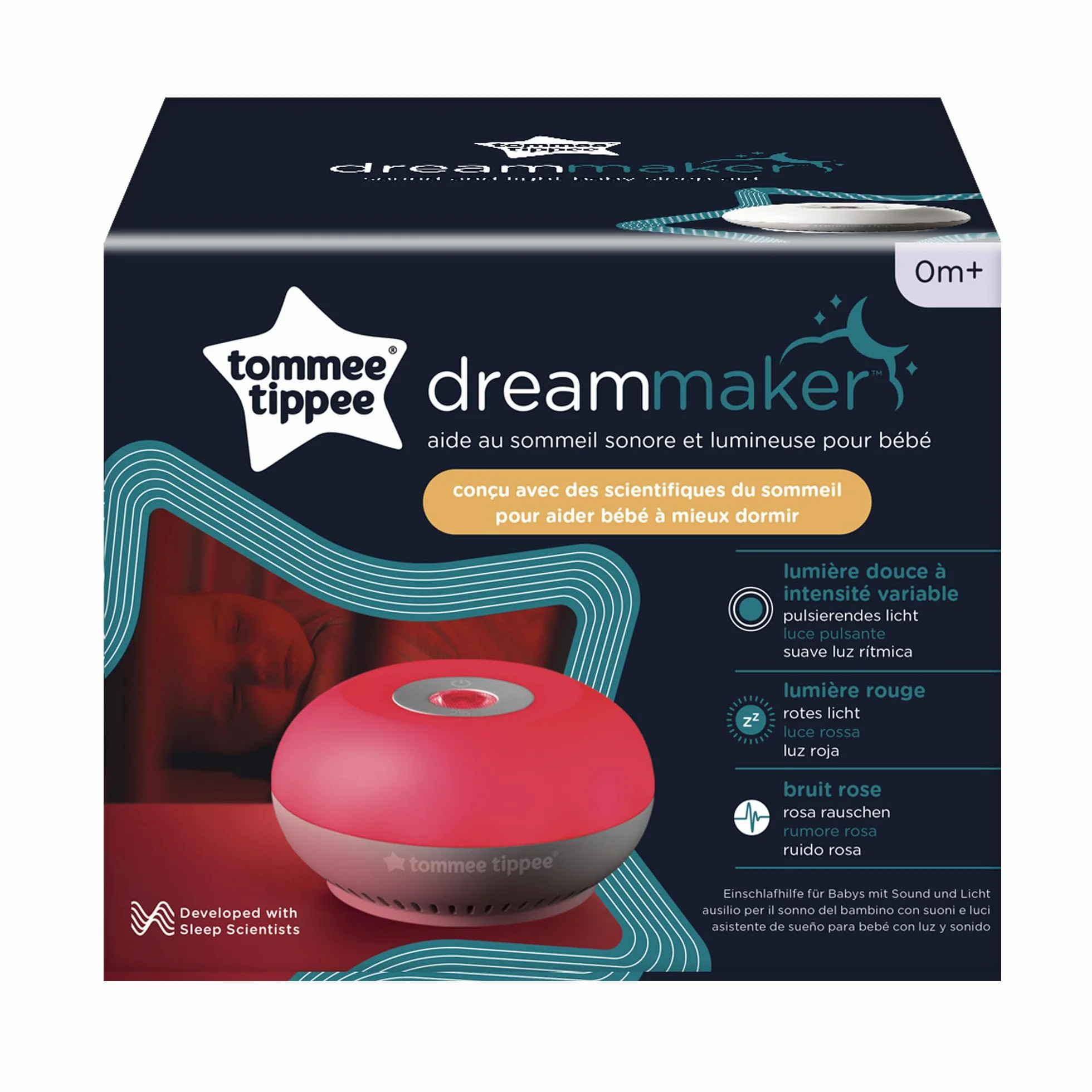 Tommee Tippee Dreammaker aide au Sommeil pour Bébé, bruit rose, veilleuse rouge, capteur de pleurs