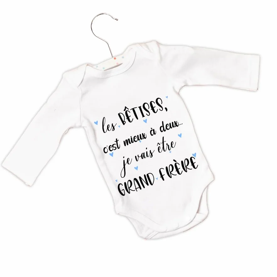 Body bébé personnalisable grand frère - Les bêtises c'est mieux à deux cadeau original