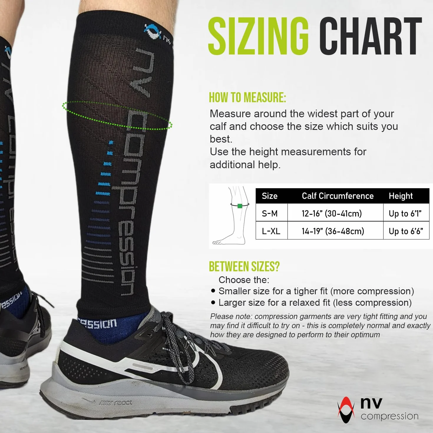 Manchons de compression pour les mollets Race and Recover Running Cycling Crossfit Gym Noir Bleu L-XL