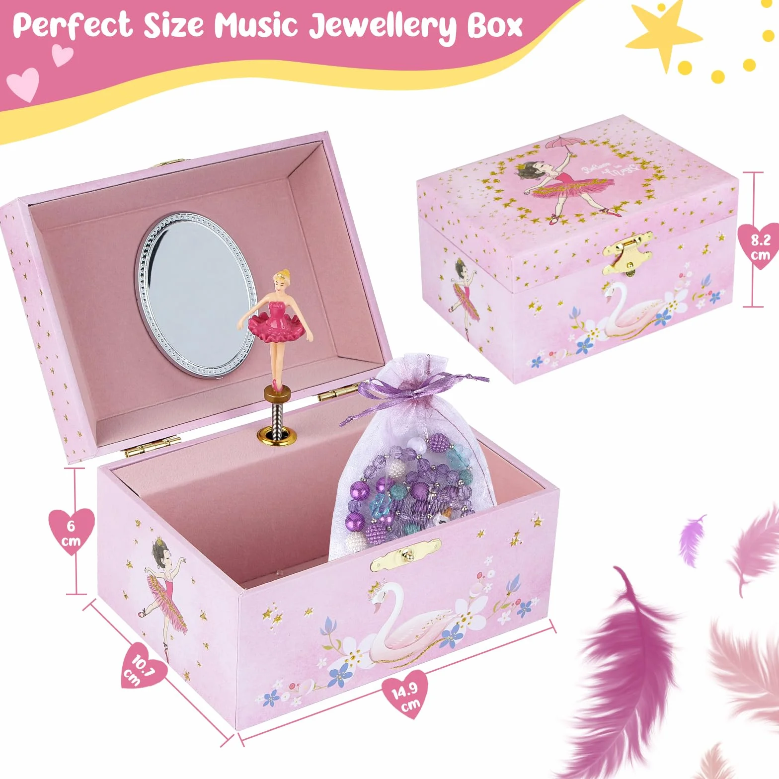 Boîte à bijoux de musique avec ballerine tournante pour filles