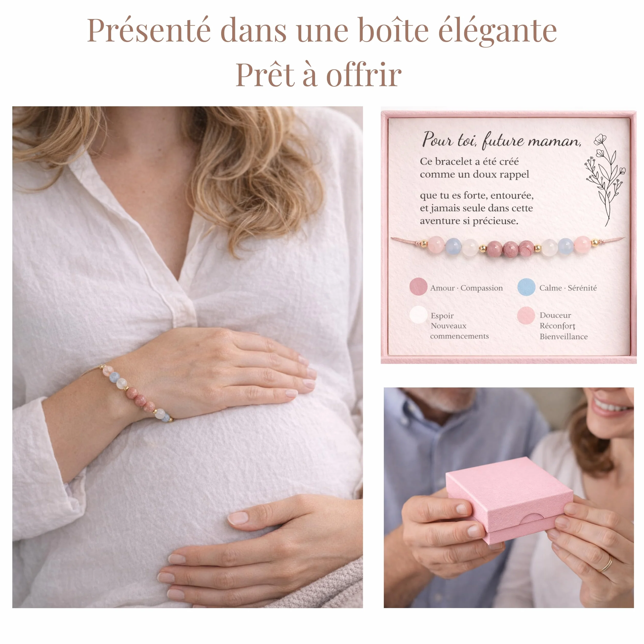 Bracelet Future Maman Pierre Naturelle Ajustable – Cadeau Femme Enceinte Baby Shower