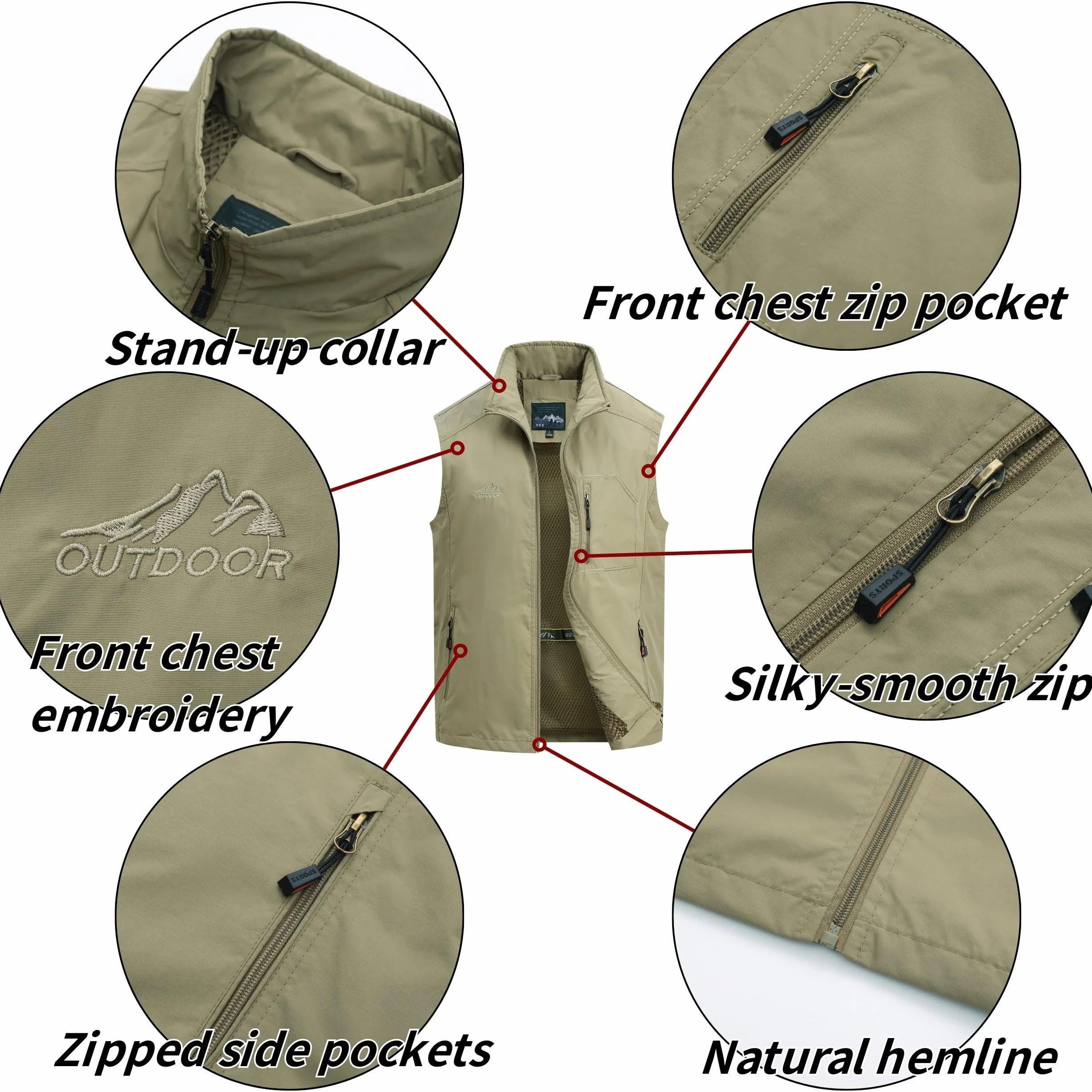 Gilet de pêche homme multi-poches sans manches veste plein air légère respirante voyage